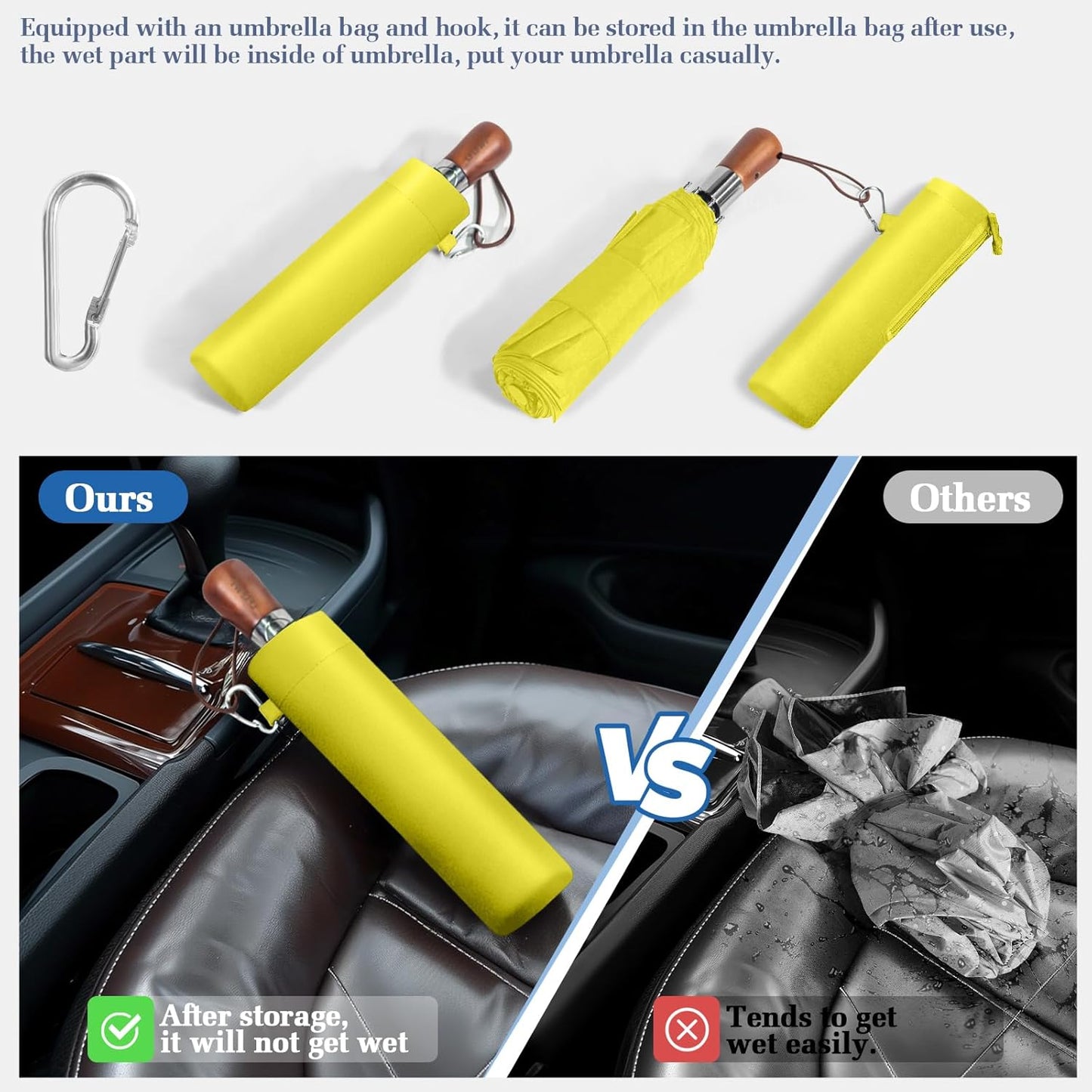 3T Wind Armor Travel Umbrella Compact Easy Auto Open Close Folding Umbrellas for Rain Windproof Umbrella for Women and Men Durable Real Wood Handle Portable Fits Backpack Car