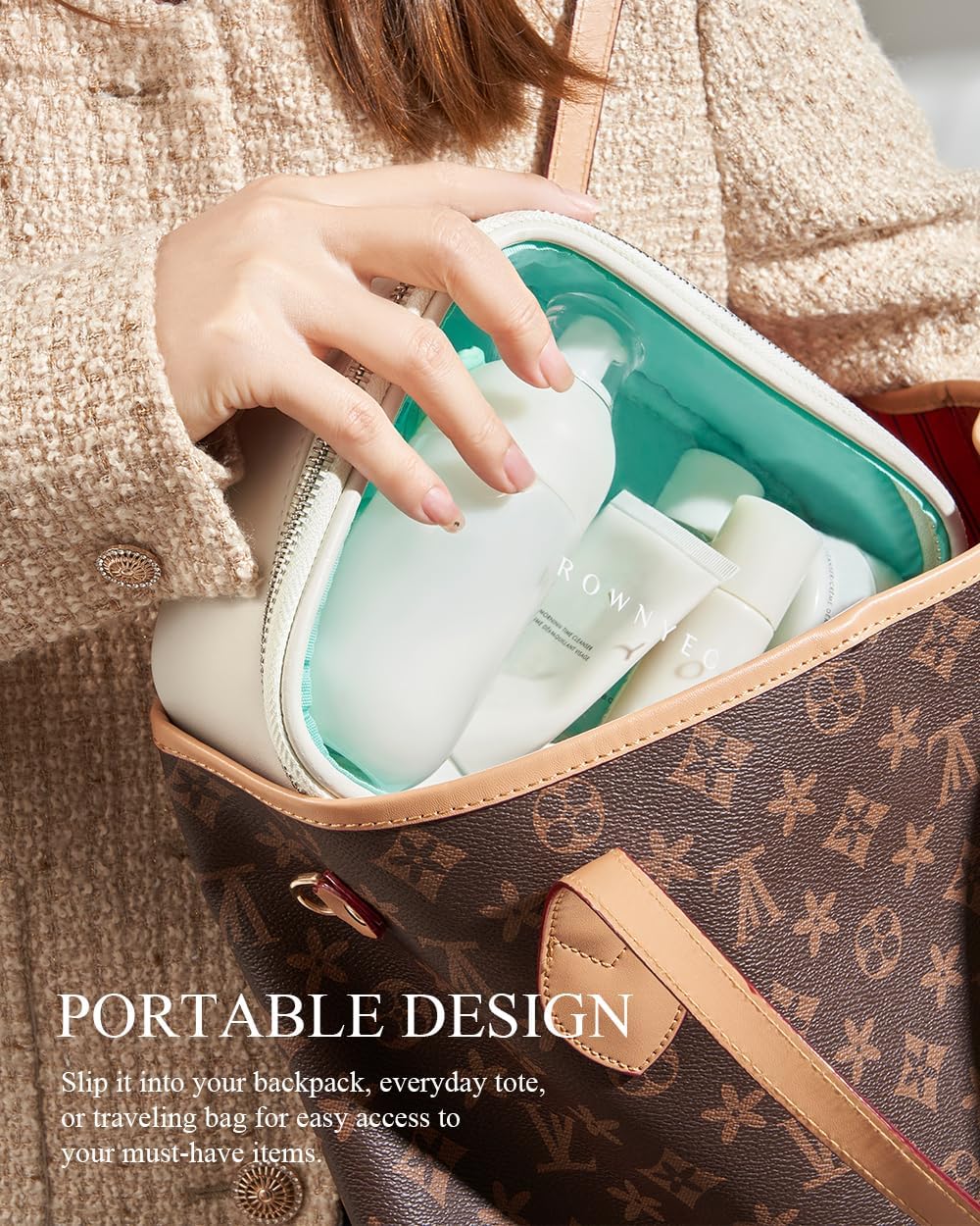 ROWNYEON Clear Makeup Case Toiletry Bag Multipurpose Travel Makeup Train Case Portable Cosmetic Organizer Transparent Storage Bag