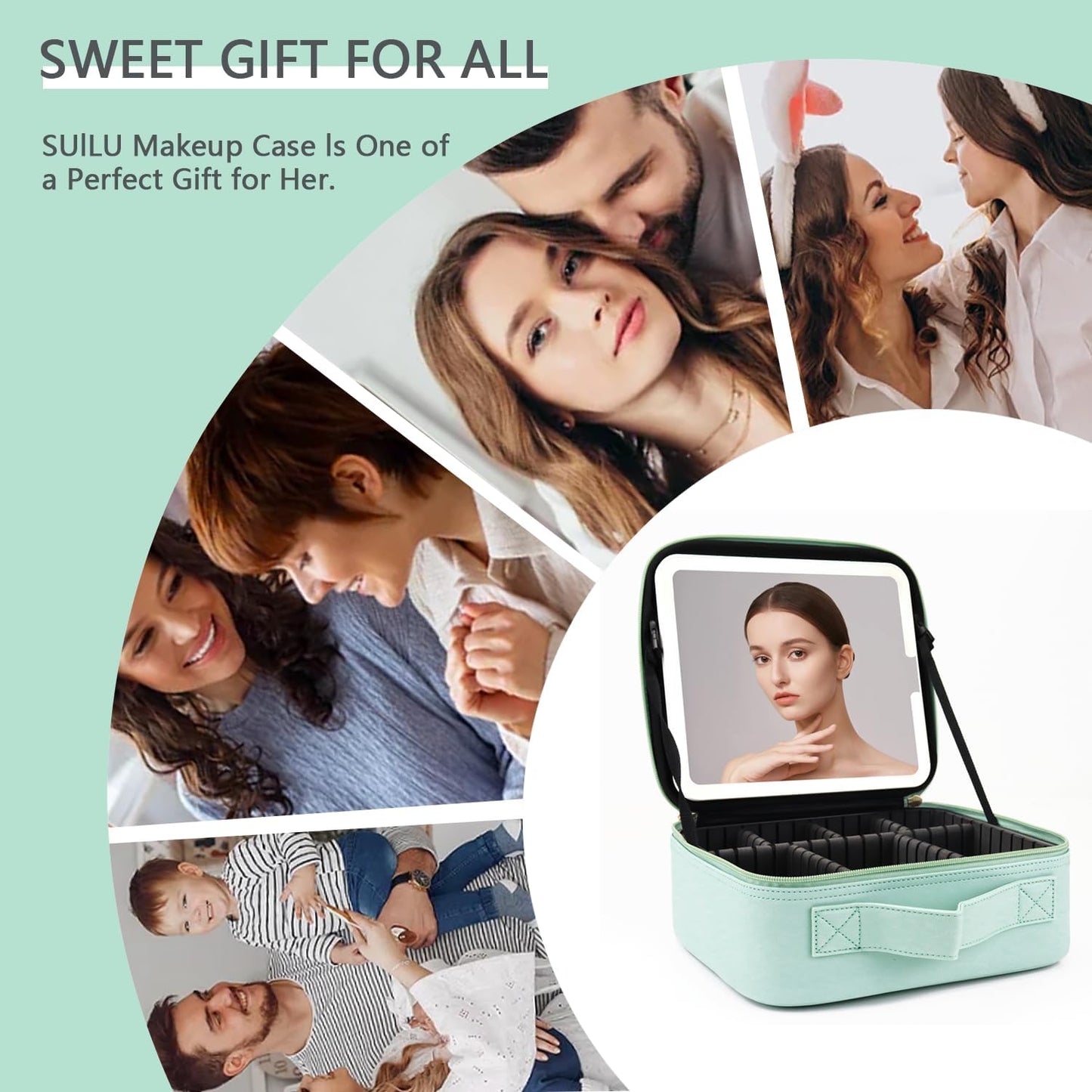 Makeup Bag with Led Mirror,Travel Makeup Organizer with 3 Color Setting, Portable Storage and Adjustable Dividers Travel Makeup Bag(light green)