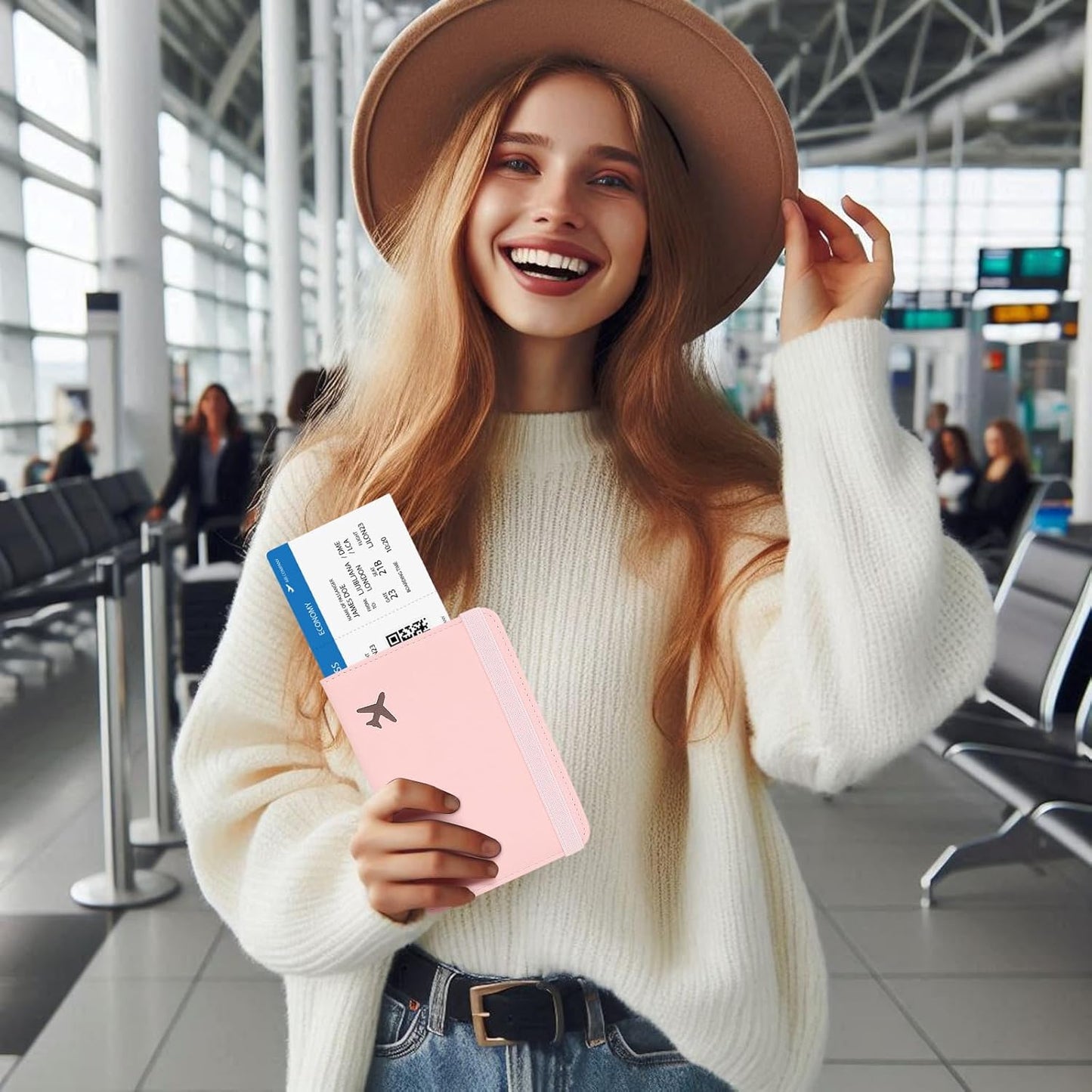 Passport Holder for Travel, Rfid Passport Cover Case, Passport Wallet Women Travel Essentials Accessories Document Organizer with Elastic Band, Pink