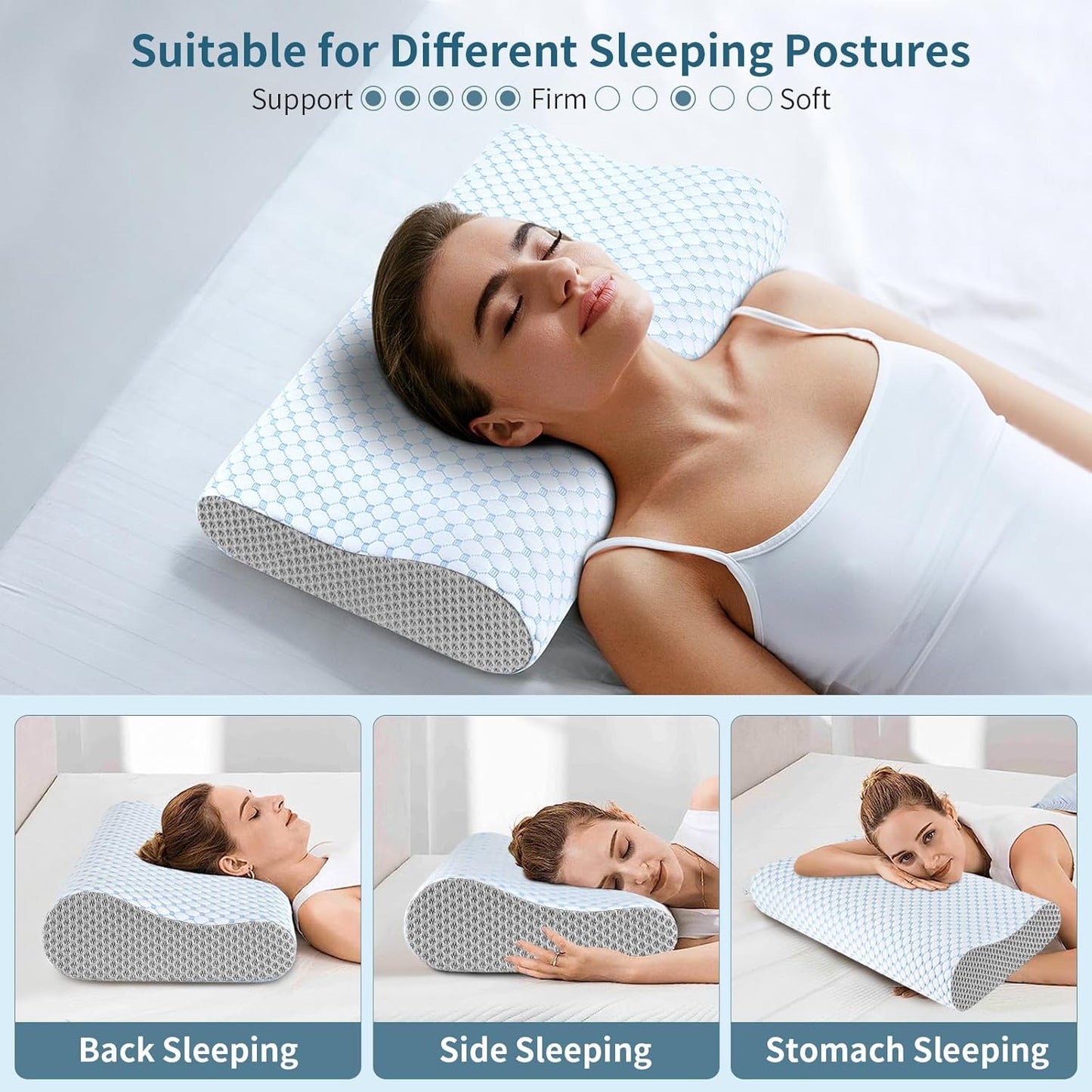 Cervical Neck Pillow for Pain Relief, Contour Memory Foam Pillows for Sleeping, Odorless Ergonomic Pillow Adjustable Orthopedic Cooling Pillow Bed Pillow Neck Support for Side Back Stomach Sleepers