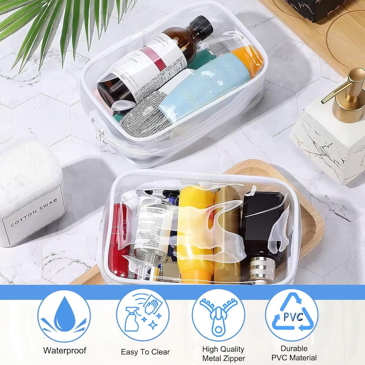 12 Pieces Clear Cosmetic Bag, PVC Waterproof Makeup Bags with Zipper, TSA Approved Toiletry Bag for Travel, Transparent Pouches Organizer Storage for Men and Women (White, Small)