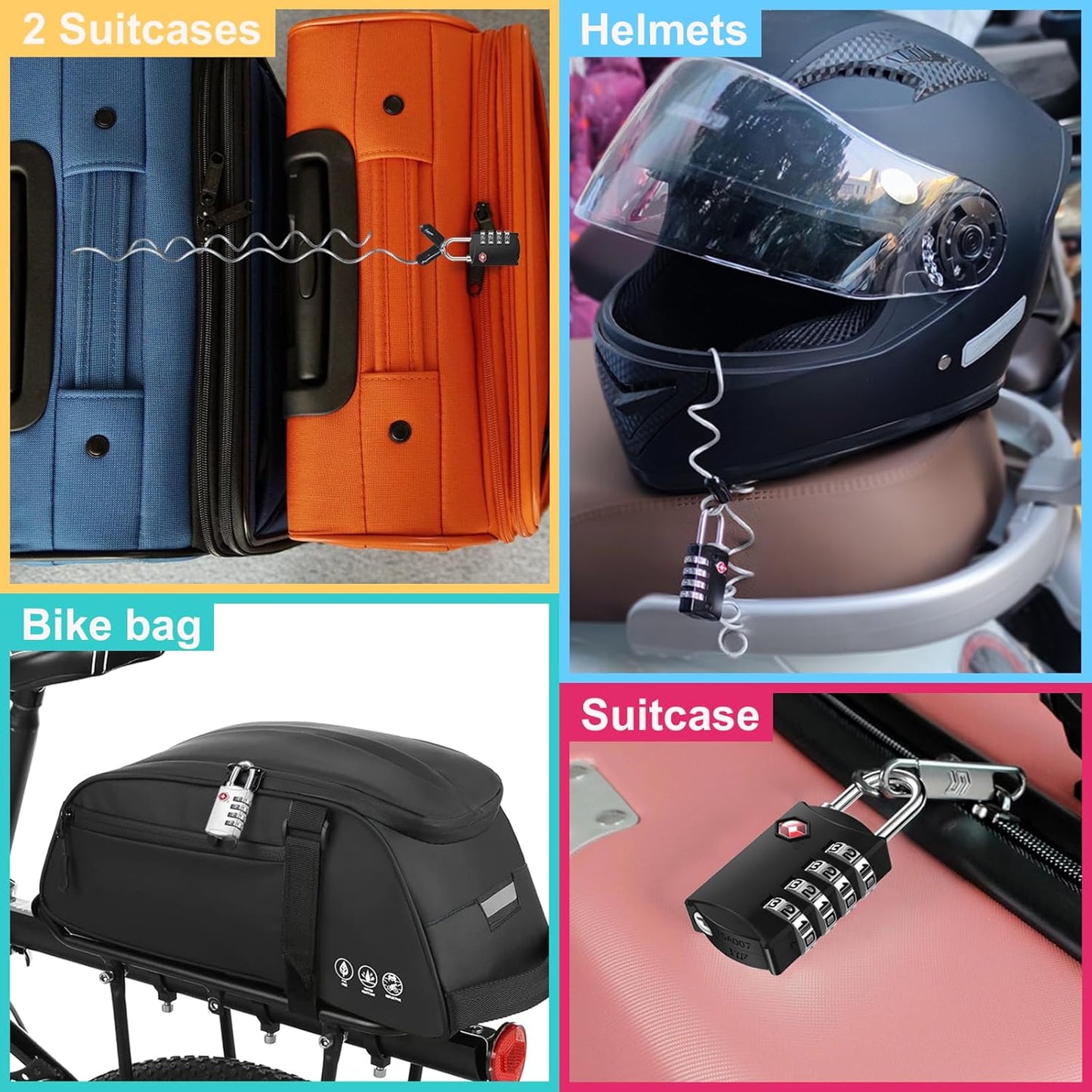 ZHEGE Luggage Lock for Train 4 Pack, 1 Cable (30 Inch), TSA Approved Travel Cable Lock for Backpack, Suitcase, School Gym Locker (4 Pack, Black)