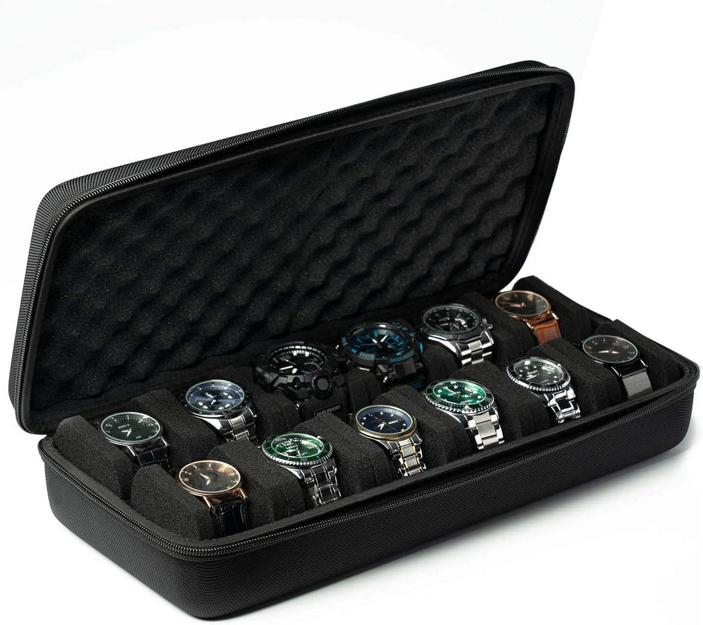 12 slots Watch Case, hard watch travel case, storage box, padded case for watch display and organization
