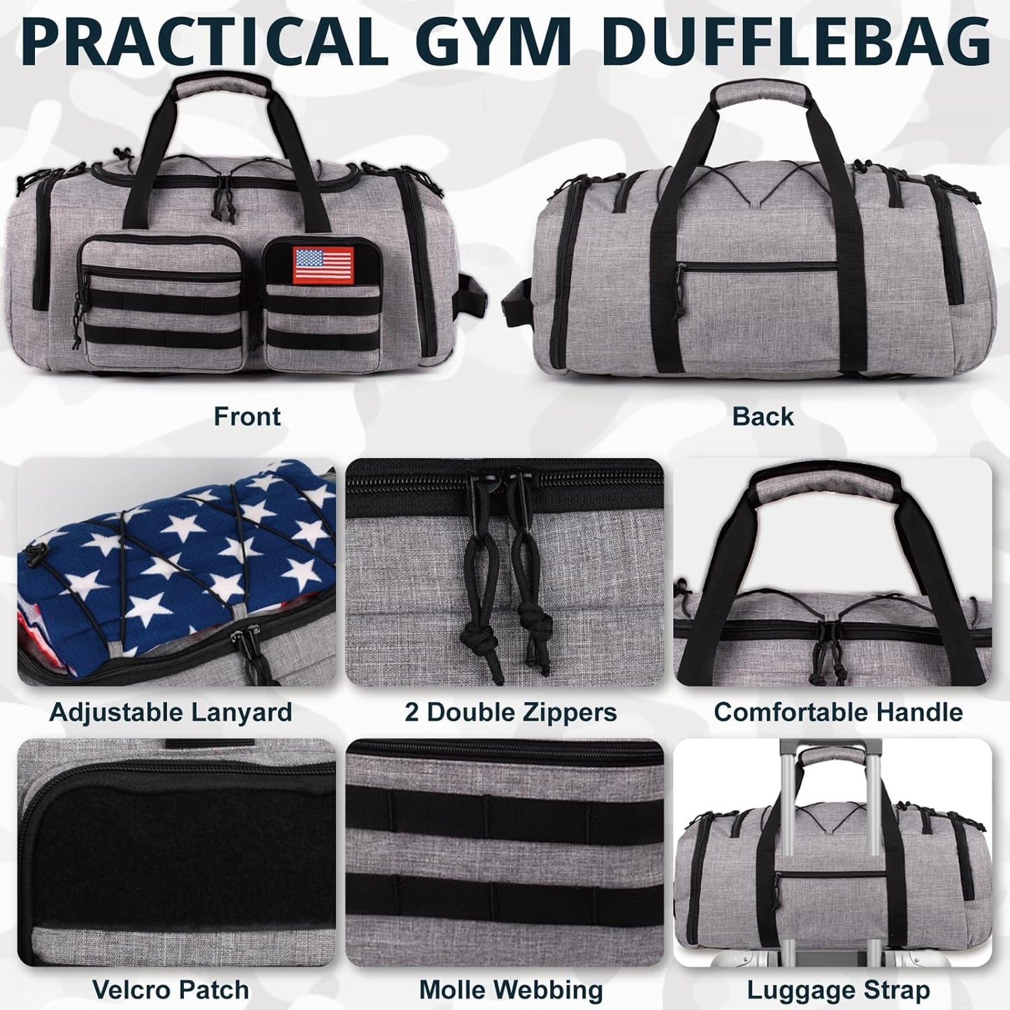 Tactical Gym Bag for Men,50L Large 3 in 1 Sports Duffle Bag with Shoes Compartment for Travel,Water Resistant Travel Backpack Weekender Overnight Bag with Wet Pocket for Women