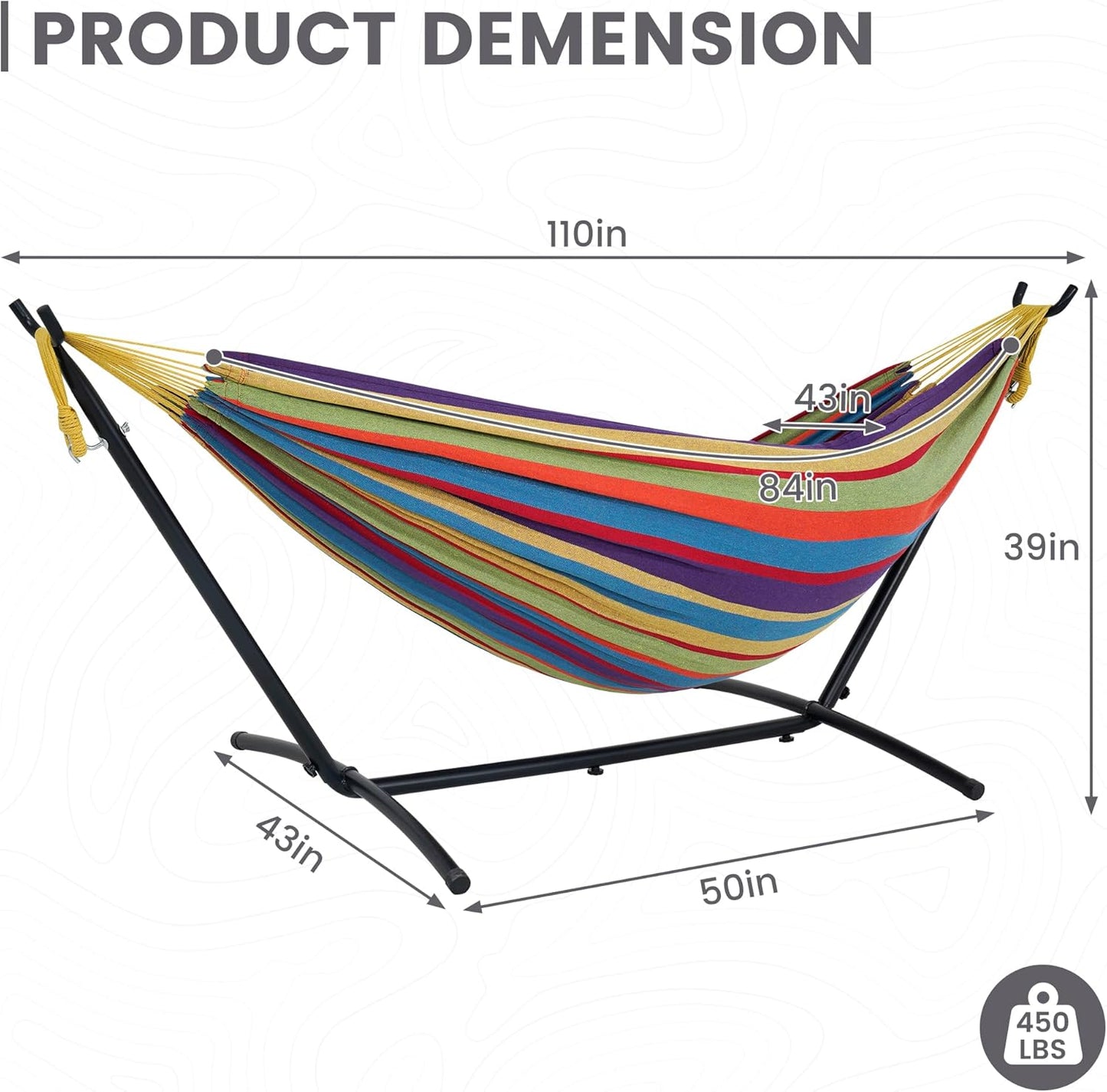 Lazy Daze Hammocks Double Hammock with 9 ft Space-Saving Steel Stand Includes Portable Carrying Case, 450 Pounds Capacity (Purple Stripes)