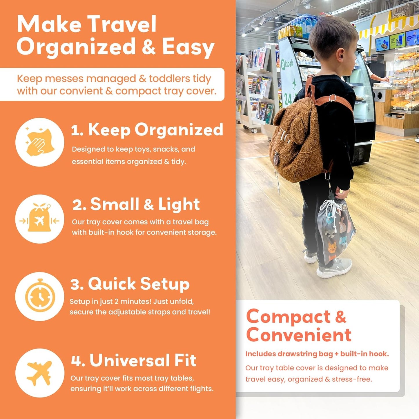 Airplane Tray Table Cover – Universal Fit & Easy Setup – Airplane Tray Cover Kids - Use in Buses, Trains, High Chairs I Plane Travel Essentials for Kids