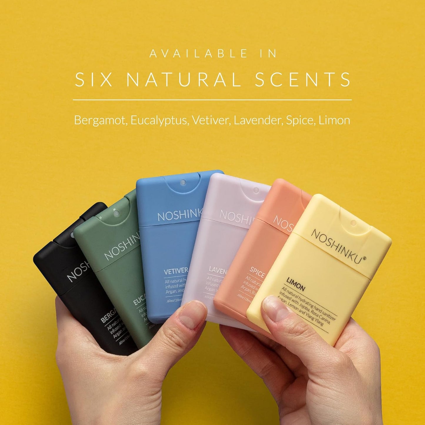 Noshinku - Refillable Hand Sanitizer Limon 3-Pack, Travel Size Spray with Hydrating Botanical Oils, Natural Ingredients, All Natural Fragrances, Sugarcane Derived Alcohol, No Parabens, No Dyes