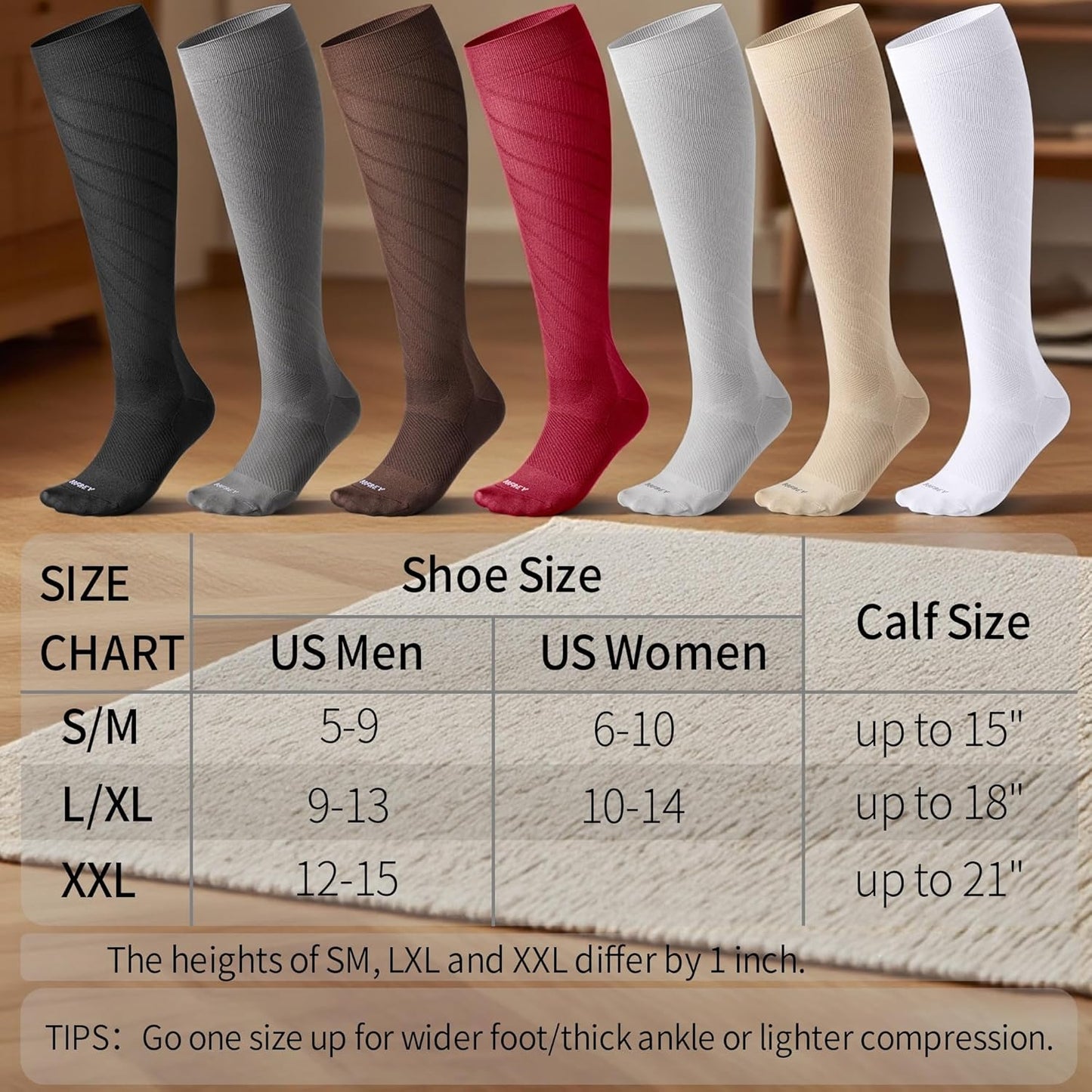 4 Pairs Light Compression Socks for Women Men 15-20 mmHg - Knee High Support for Daily Wear, Travel, Pregnancy, Nurses