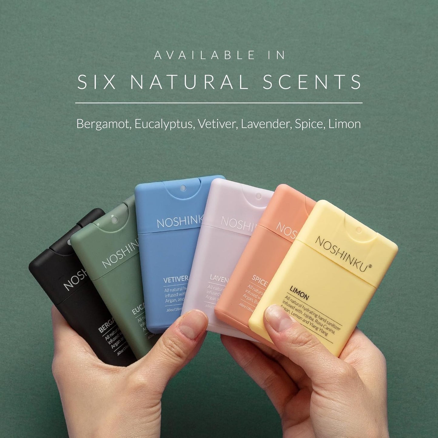 Noshinku - Refillable Hand Sanitizer Eucalyptus 3-Pack, Travel Size Spray with Hydrating Botanical Oils, Natural Ingredients, All Natural Fragrances, Sugarcane Derived Alcohol, No Parabens, No Dyes