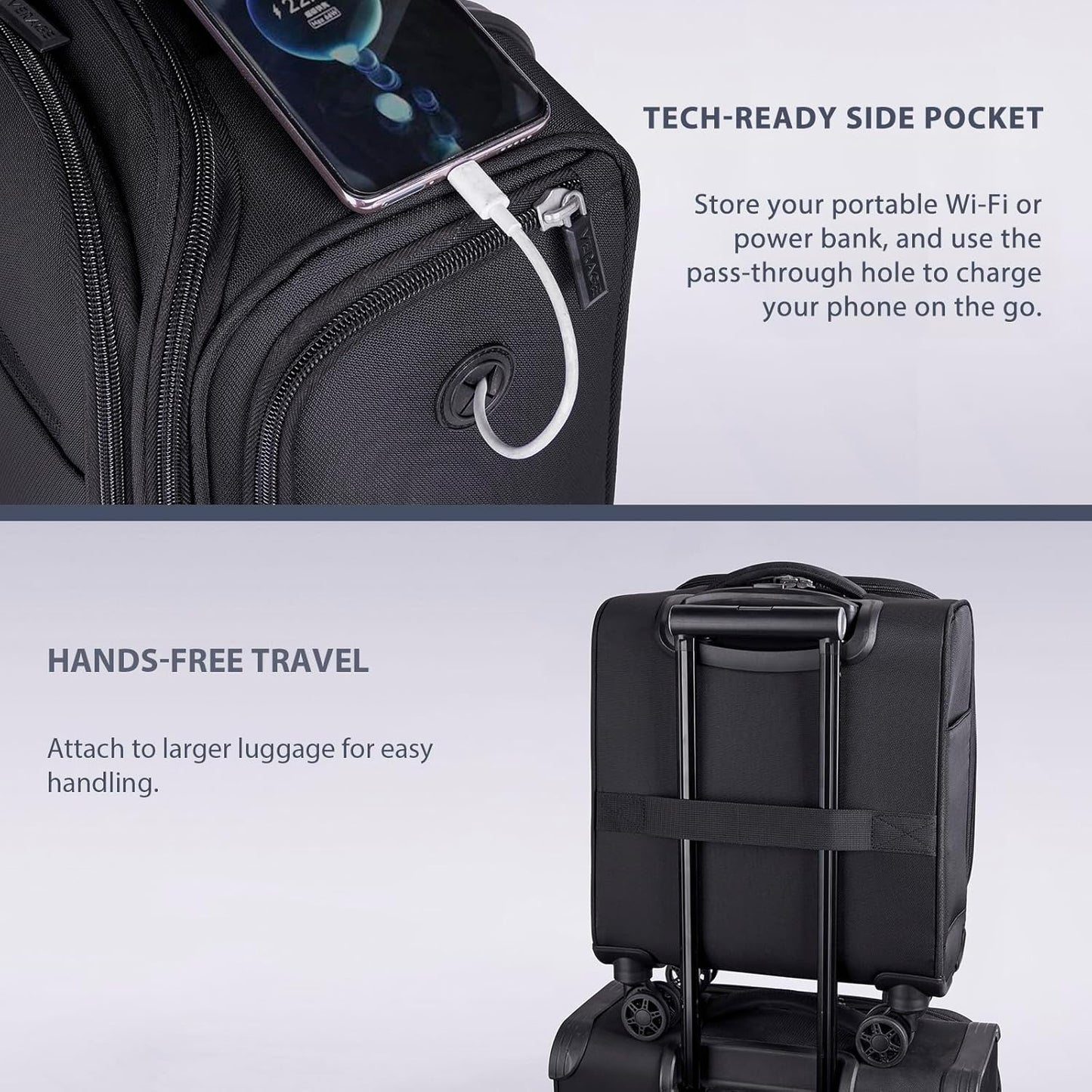 Verage Underseat Carry On Luggage with Wheels, 14.5-Inch Spinner Small Suitcase, Softside Lightweight Travel Bag for Men and Women, Airplane Carry On Bag, Black