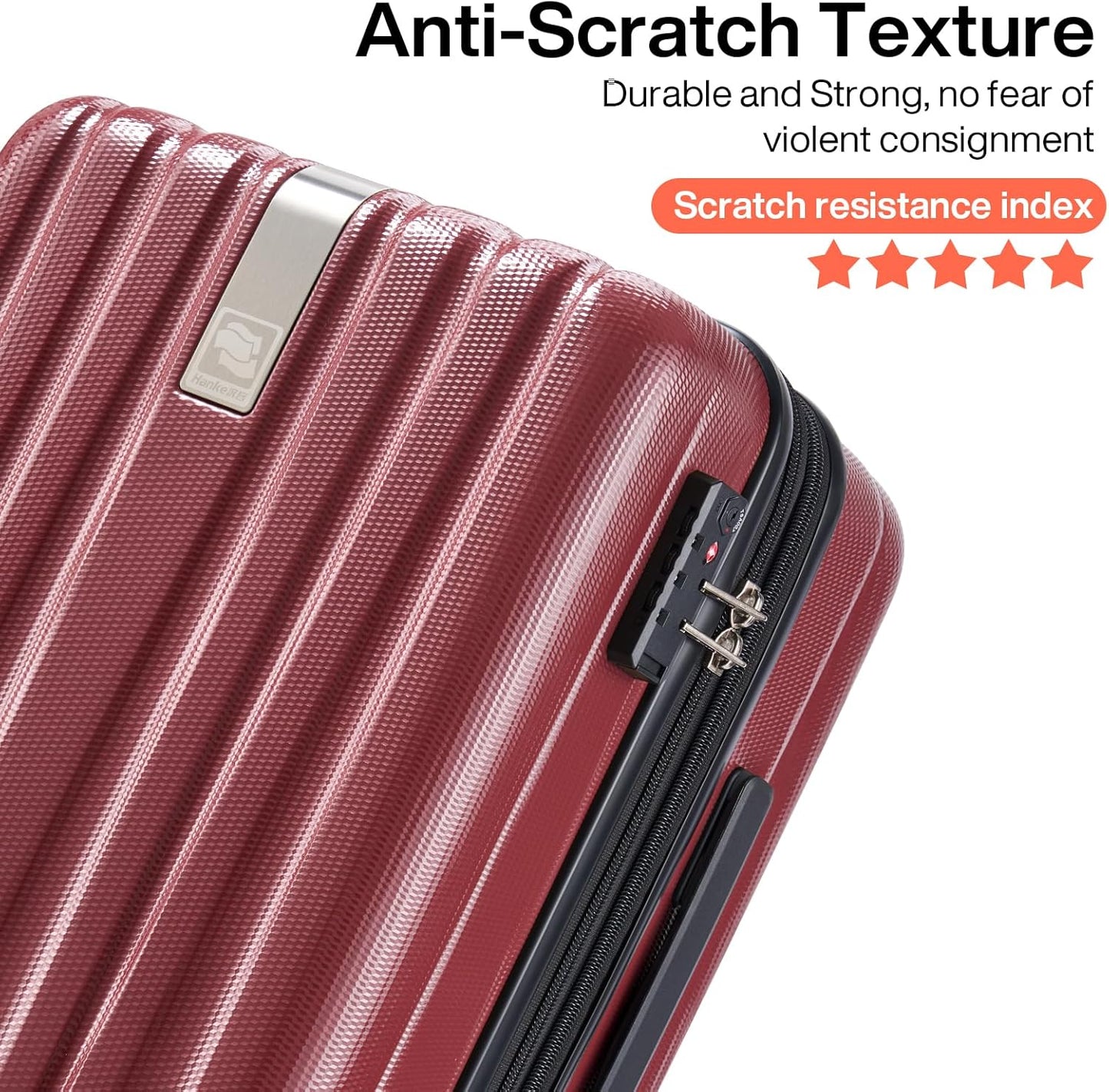 Hanke 24 Inch Luggage Suitcases With Spinner Wheels Lightweight PC Hard Shell Rolling Suitcase With Travel Lock,Checked-Medium 24-Inch (Burgundy)