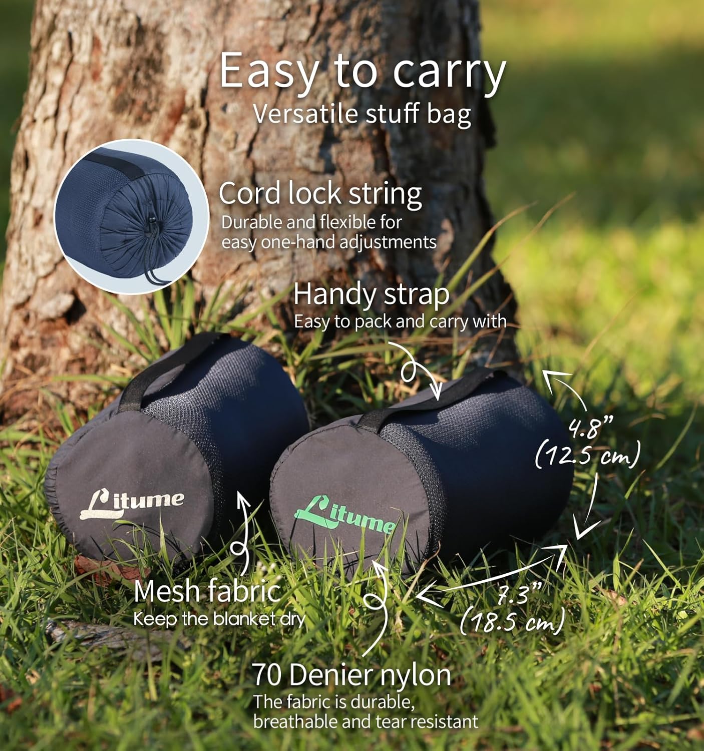 Travel Camping Blanket Lightweight and Breathable, 67 x 48 in Soft Airplane Flight Blanket for Travelers, Foldable Sheet with Stuff Sack for Train, Camp, backapcking, Office, Home (E651 Grey)