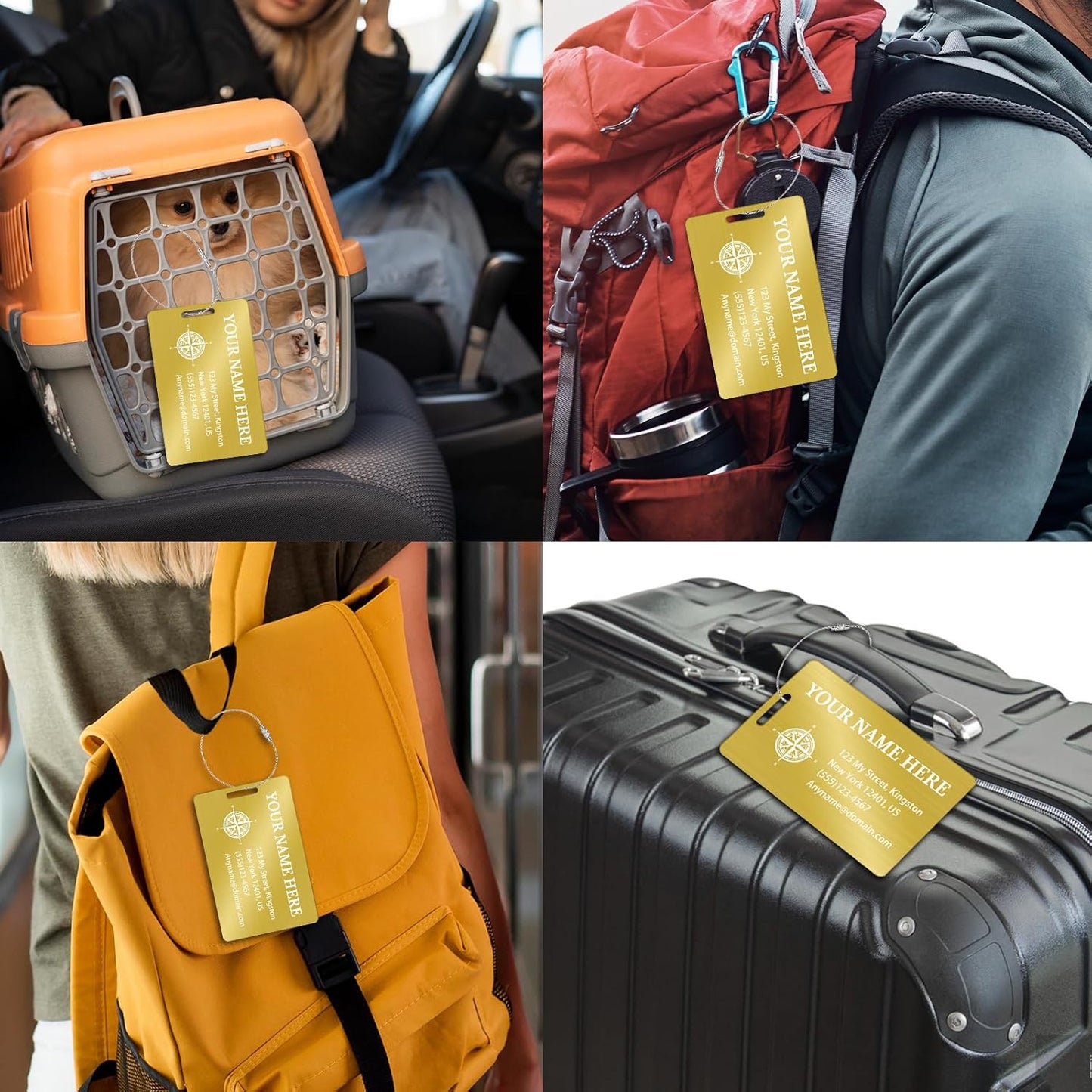 Personalized Luggage Tags for Suitcases (2/4/6/8 Pack) - Custom Engraved Metal Travel Tag, Customizable Pattern/Name/Text for Bags Backpacks Suitcases