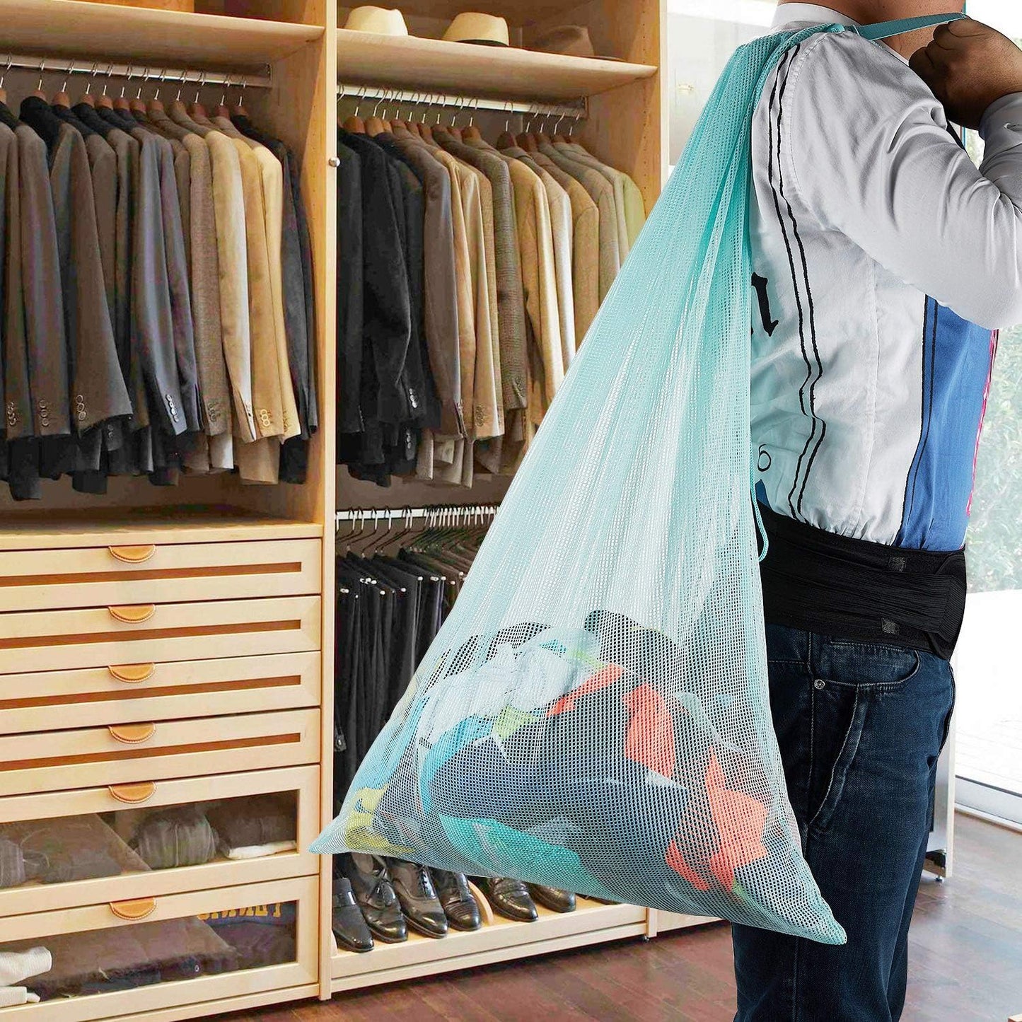 Laundry Bags, Mesh Heavy Duty 24" x 36" with Drawstring Closure, 3-Pack, White