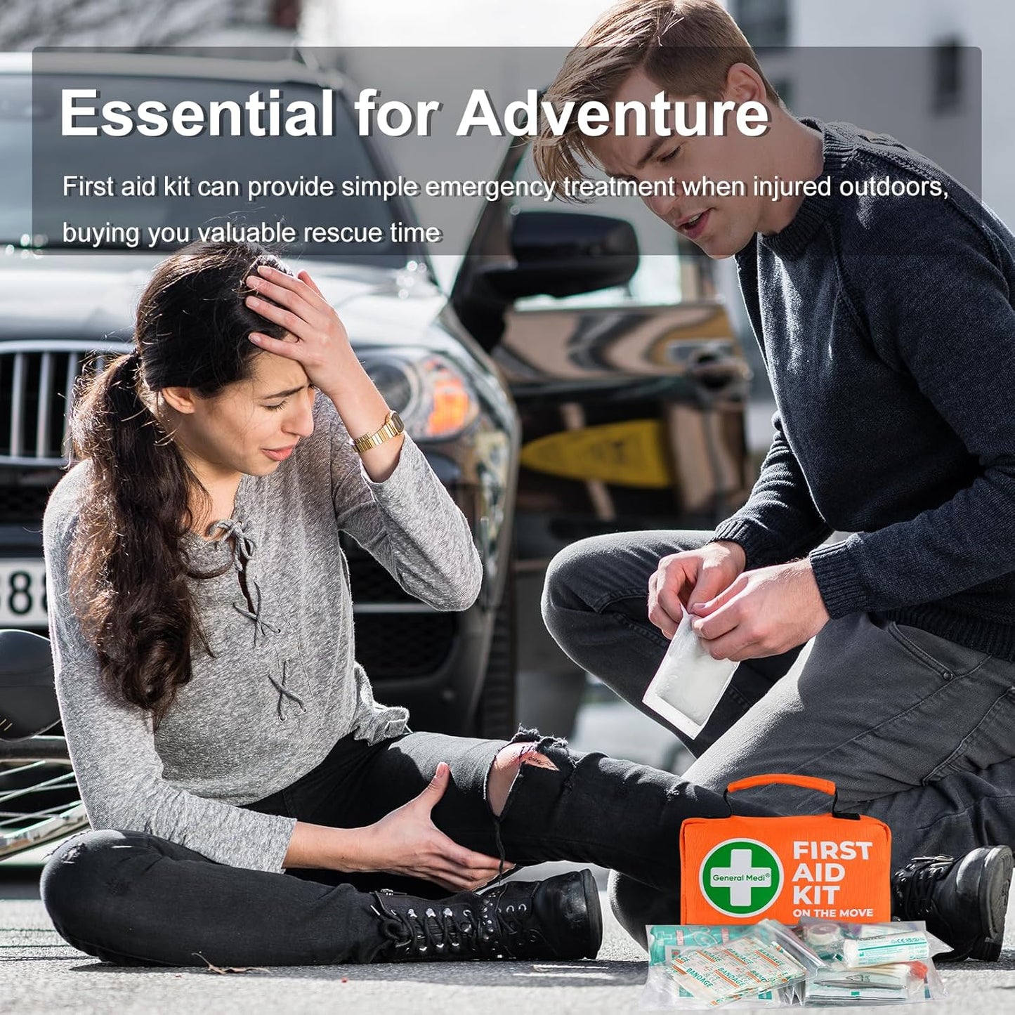 General Medi First Aid Kit - 150 Pieces Small Compact First Aid Kit Bag - Includes Instant Cold Pack, Emergency Blanket for Travel, Home, Office, Vehicle, Camping(Orange)