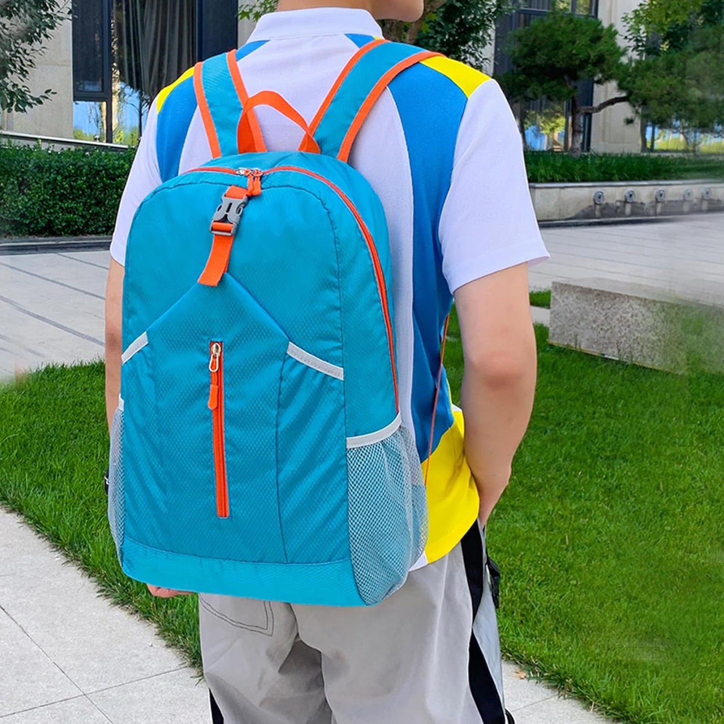 25L Hiking Backpack Foldable Sports Daypack Camping Collapsible Bag Water Repellent Lightweight Travel Men Women (Blue)