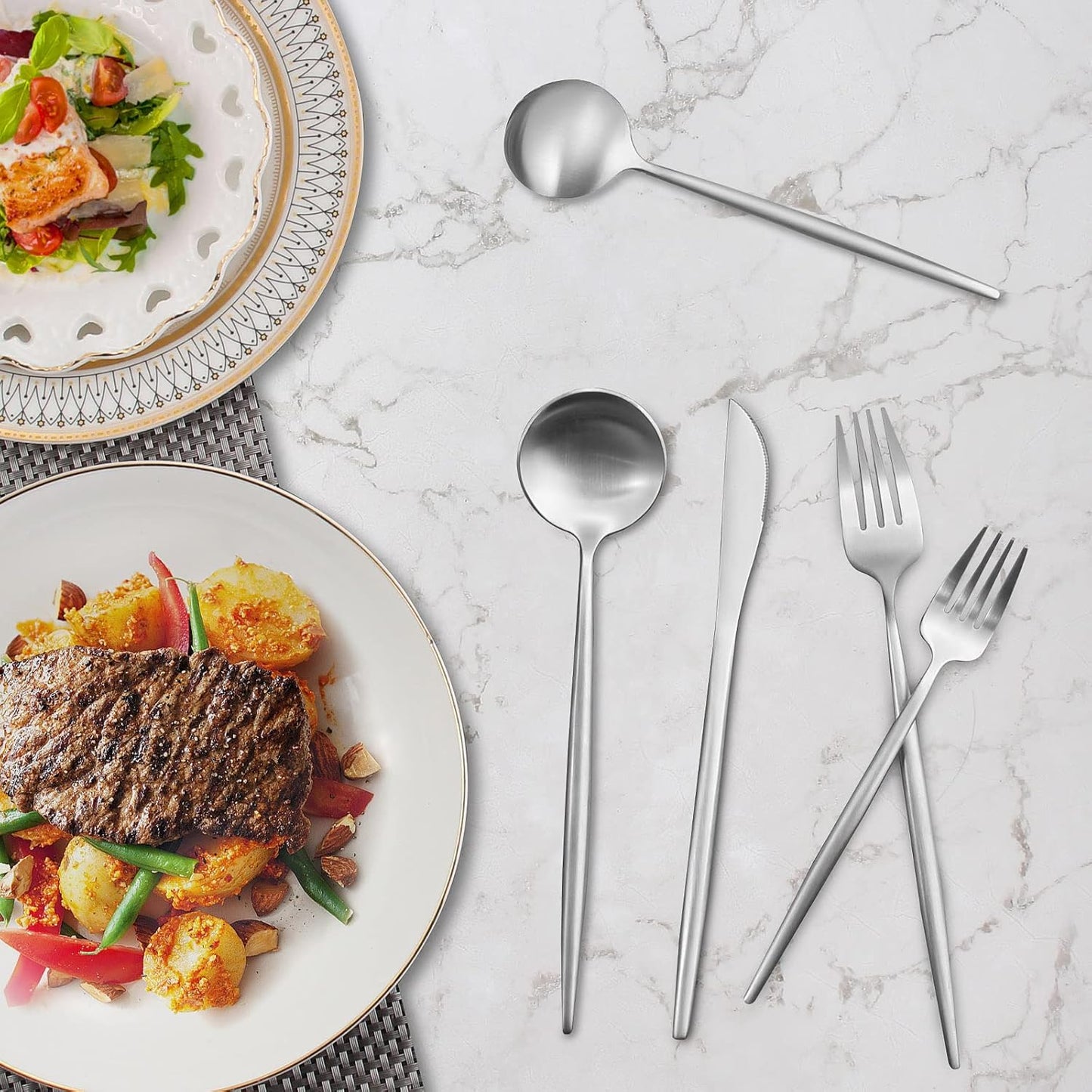 20-Piece Stainless Steel Silverware Set - Tableware Cutlery for 4, Satin Finished & Dishwasher Safe