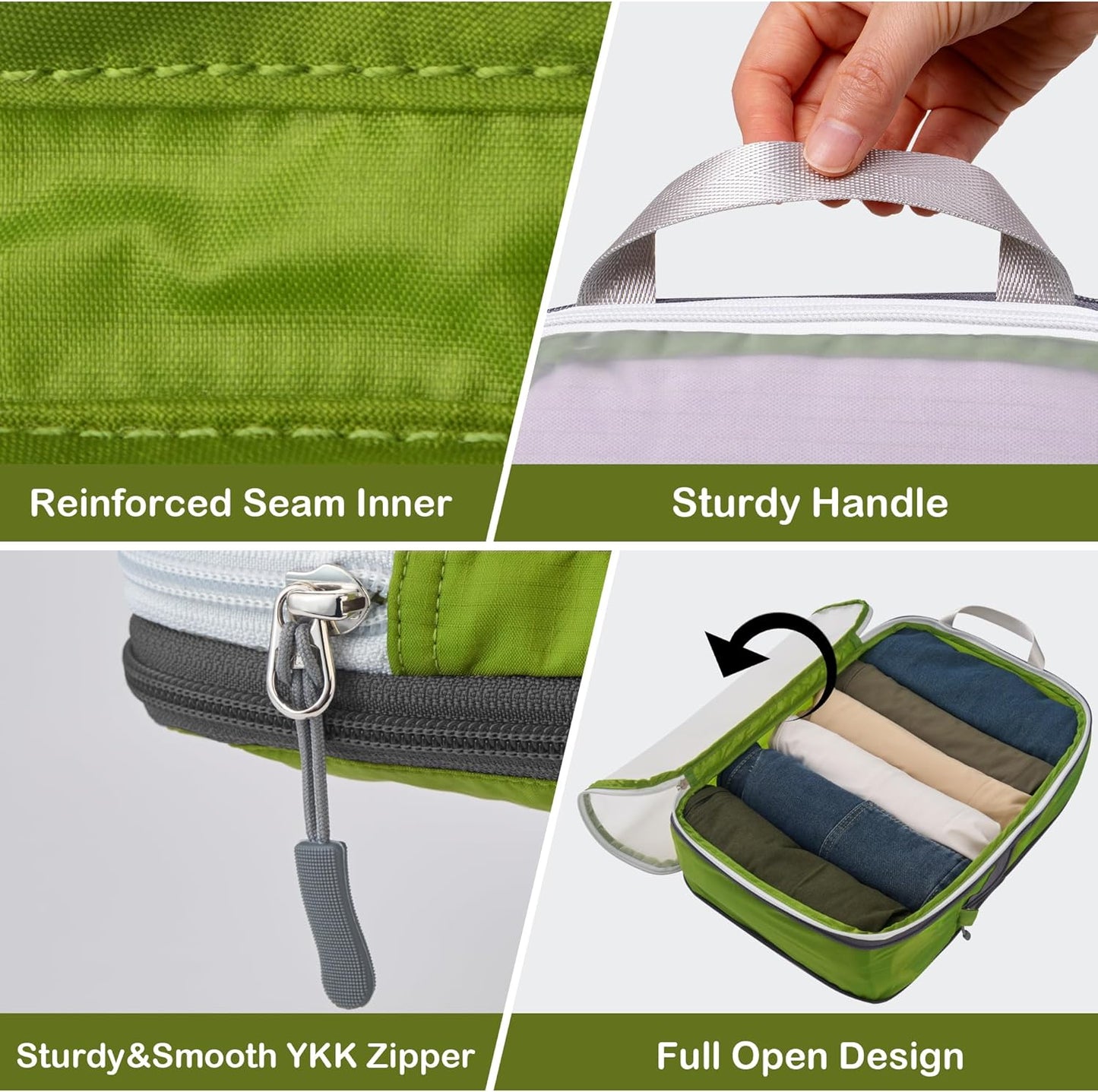 Cipway Compression Packing Cubes, See Through Mesh Luggage Organizer Bags, Travel Essentials for Carry on Suitcase with Laundry Bag and Clear Toiletries Bag(6 Pcs,Green)