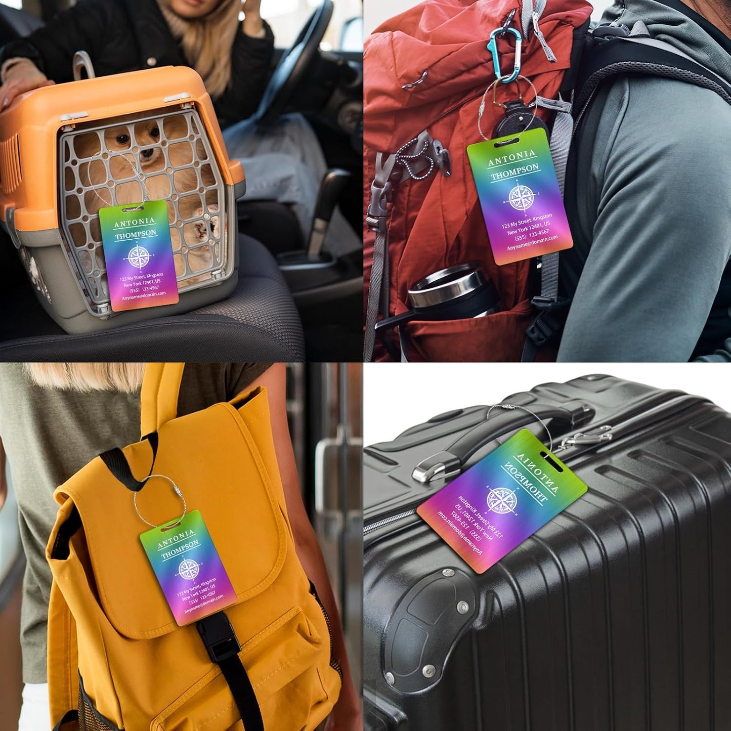 Personalized Luggage Tags for Suitcases (2/4/6/8 Pack) - Custom Engraved Metal Travel Tag, Customizable Pattern/Name/Text for Bags Backpacks Suitcases