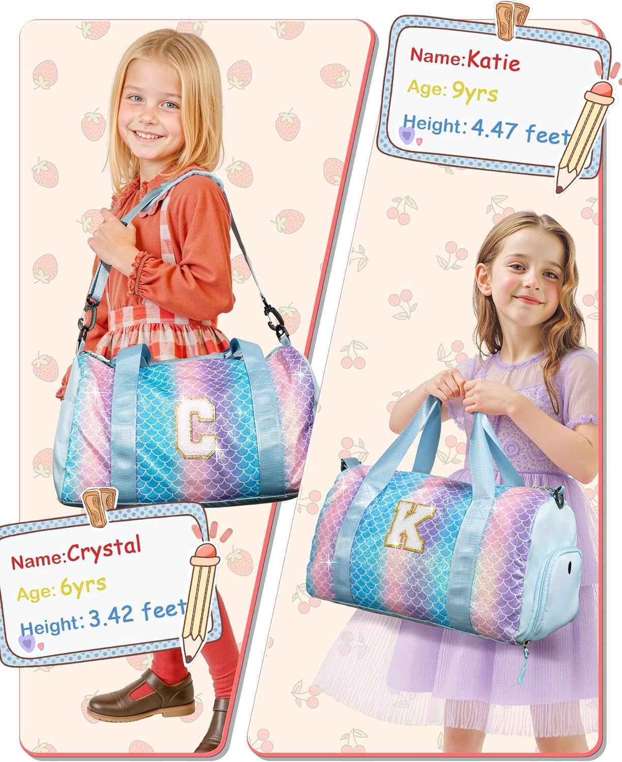 Easter Gifts for Kids-Girl Gym Bag with Shoe Compartment, Kid Personalized Weekender Overnight Bags, Initial Travel Tote with Makeup Pouch, Valentines Day Gift for Girls (Letter R)