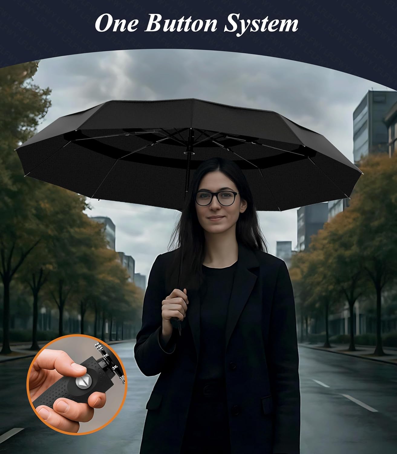 Windproof Travel Umbrella Compact, Automatic Open Close Umbrellas for Rain,Fiberglass Frame, Vented Triple Layer