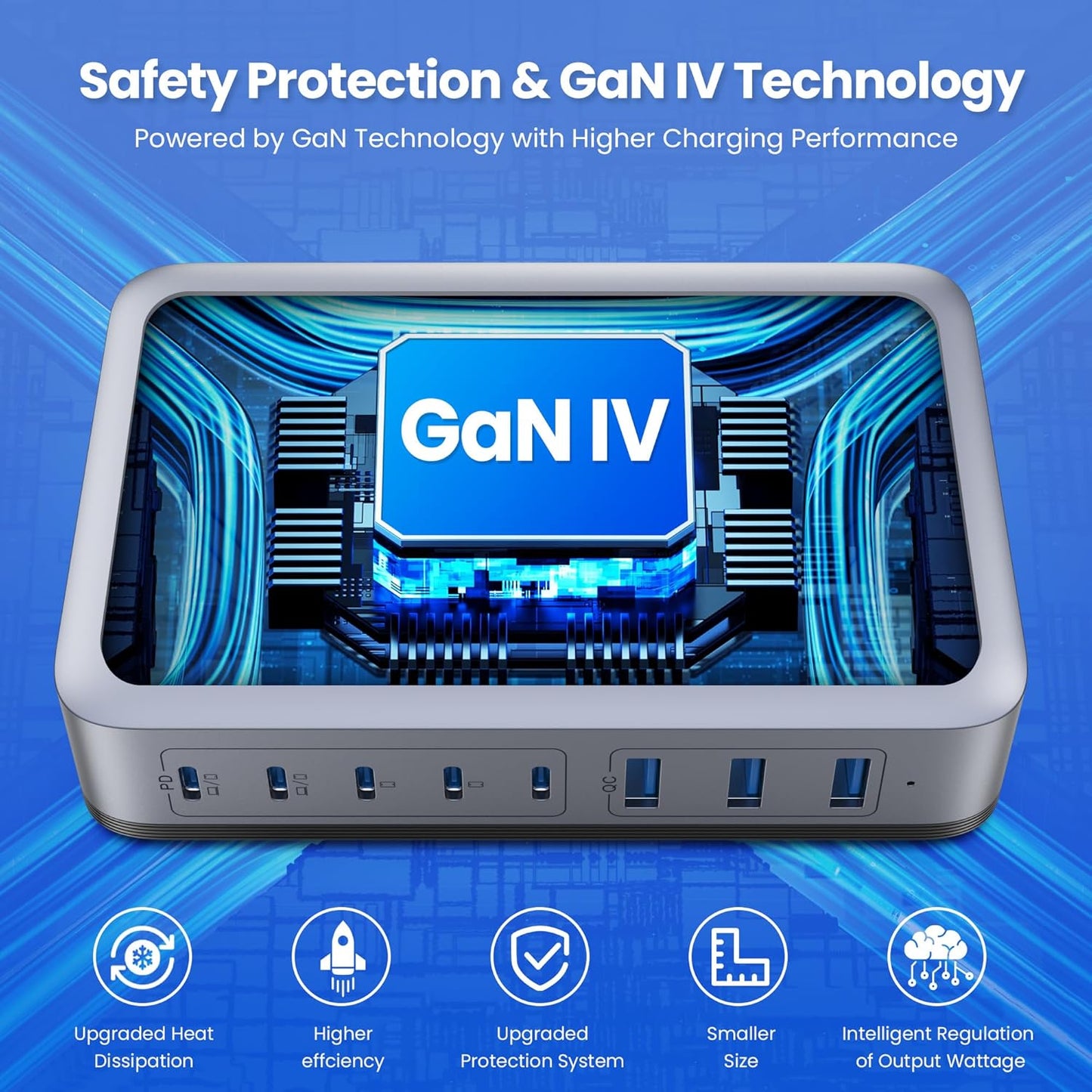 USB C Charger 415W USB C Charger Block, 8-Ports GaN IV Fast Charging Station Hub, Dual PD 100W Laptop Charger Adapter,for MacBook Pro/Air/iPad/iPhone16/15/14/Apple Watch/DELL/Samsung for Home Office