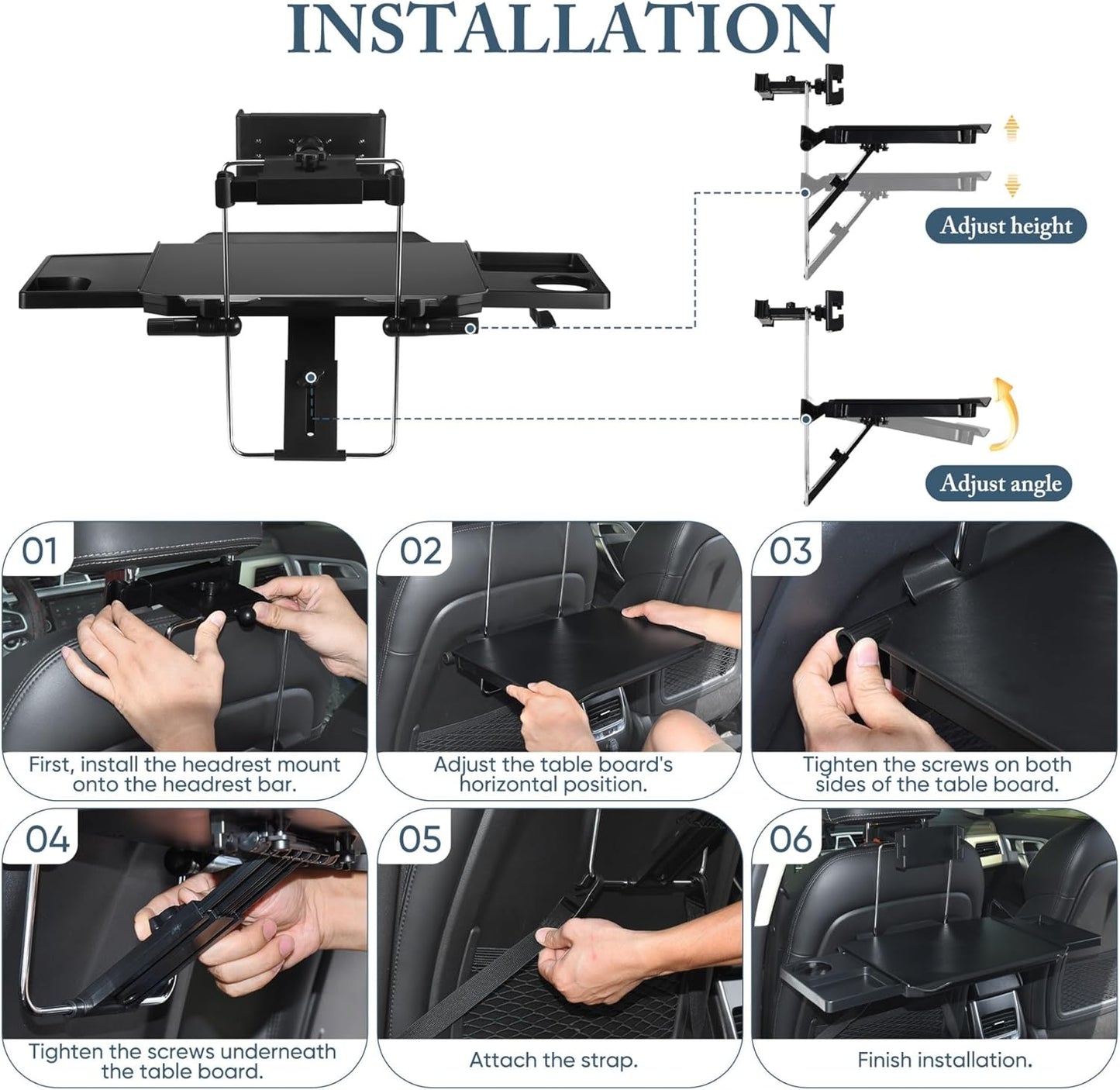 2-in-1 Car Steering Wheel Tray & Back Seat Table with Phone Holder – Height Adjustable Steering Wheel laptop desk, Food Tray , Writing Desk & Car Eating Tray - Car desk tray is Gift for Truck Driver