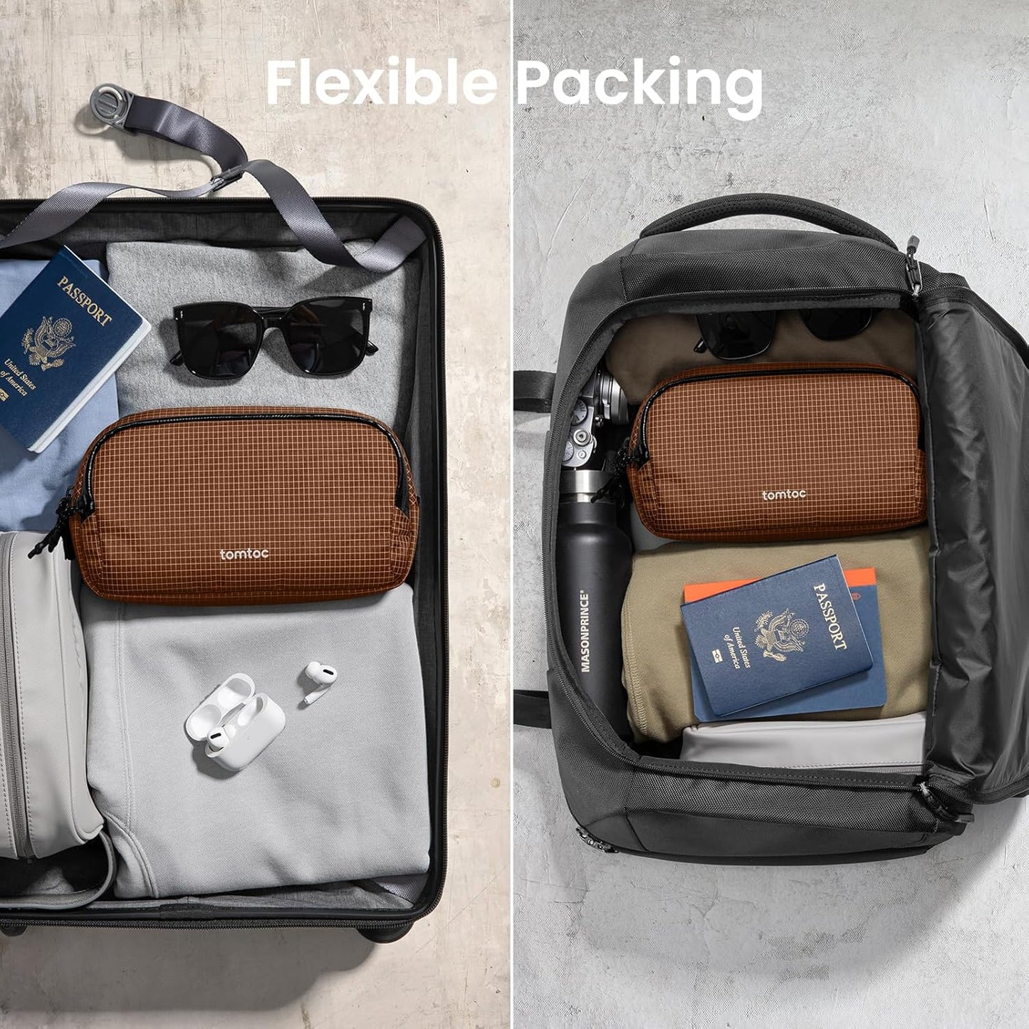 tomtoc Electronic Organizer Travel Case Performance, Water Resistant Dual Compartment Cable Organization Storage Bag for Charger, Cord, Phone, Hard Drive, Power Bank, Accessories Travel Essentials