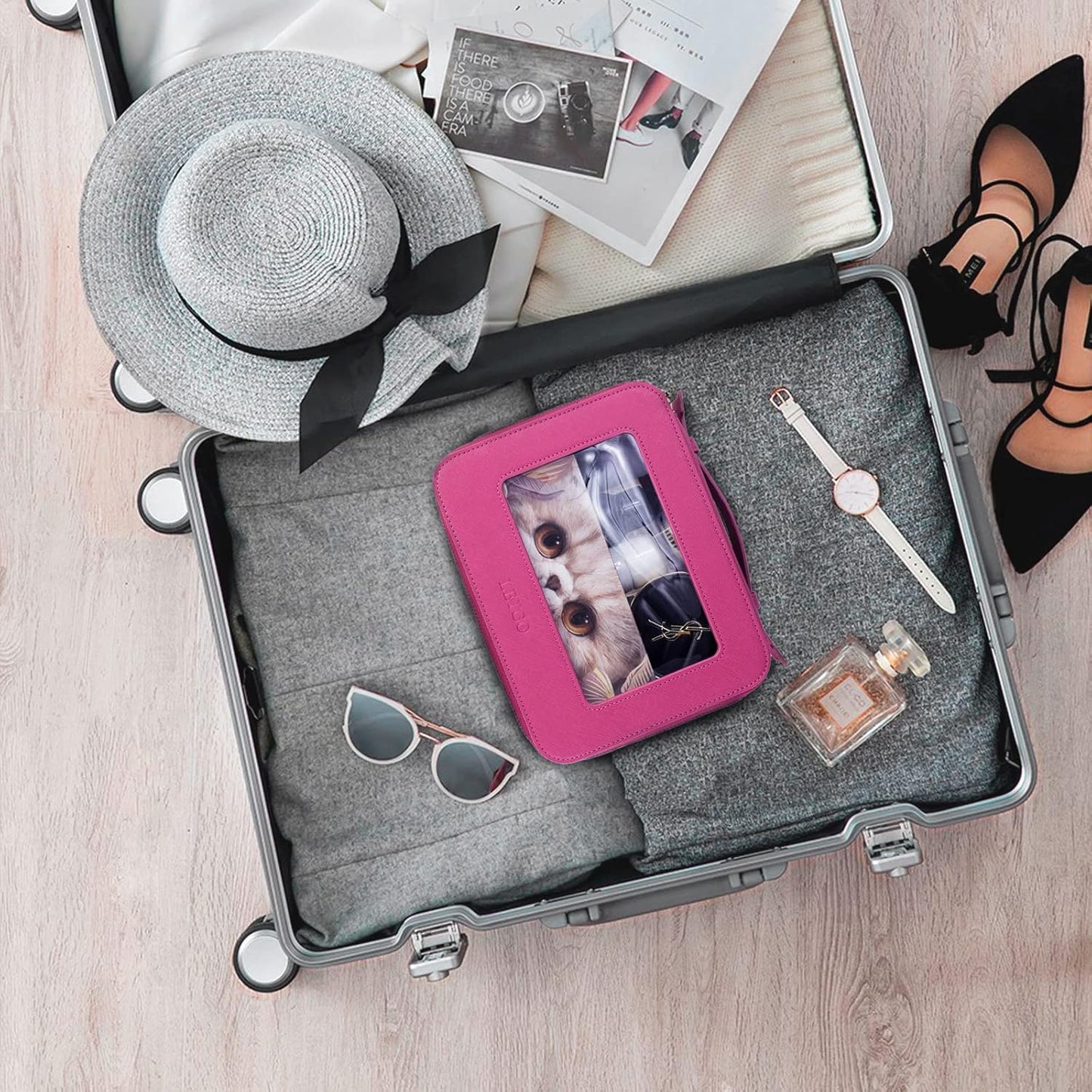 LETGO Clear Makeup Bags, TSA Approved Toiletry Bag with Zipper, Clear Makeup Organizer Fit Carry-on Travel Essentials,Clear Cosmetic Bags for Women Men (A-Rose)