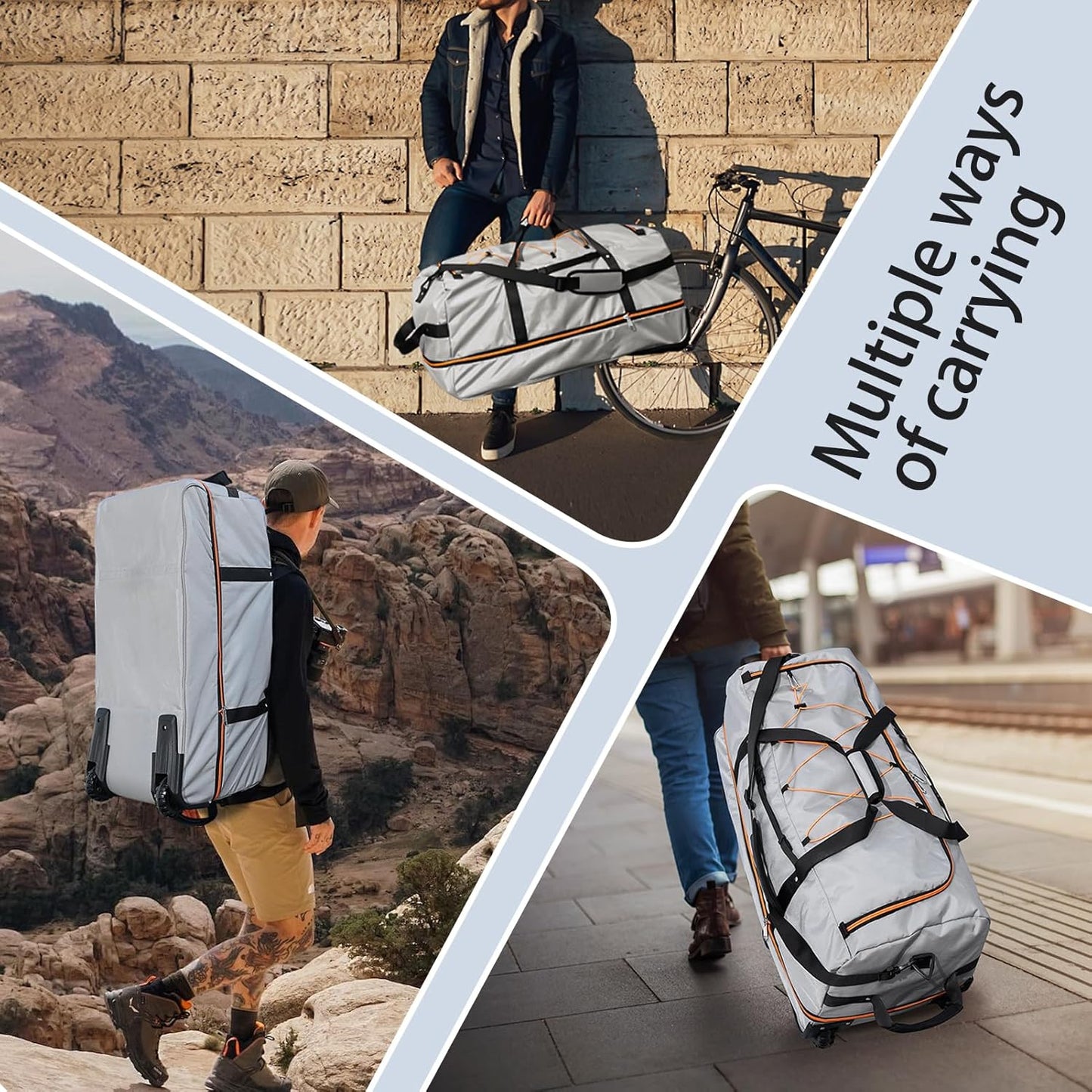 110L Expandable to 140L 32” Foldable Oxford Soft-Sided Rolling Duffle Bag with 2 Heavy-Duty Wheels,3 Large Compartments,Adjustable Shoulder Strap and Attached Organizer Pouch,Grey