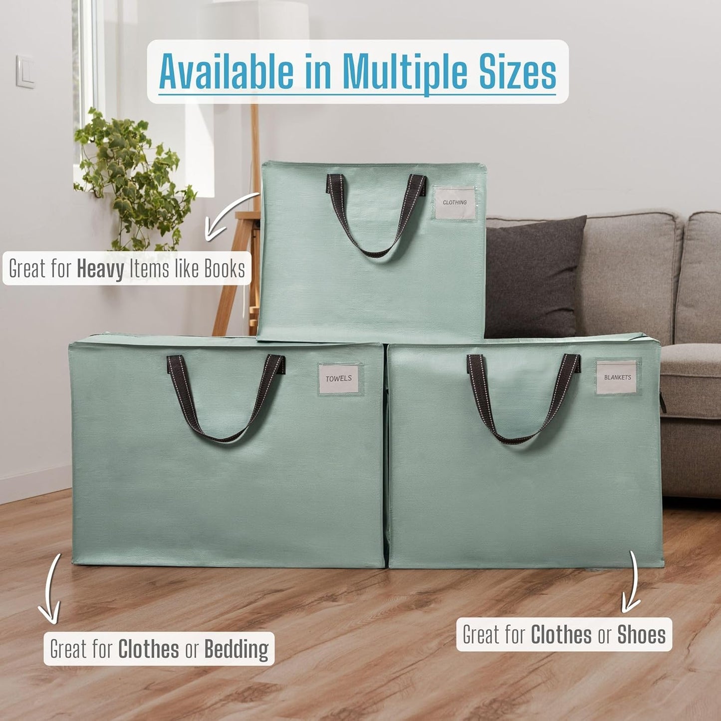 VENO 4 Pack Heavy Duty Moving Bags, Storage Bags, Packing Supplies, Top Zipper, Storage Totes for Camping, Clothes, Bedding, Comforters, Pillows (27 Gallon Light Green, 4 Pack)