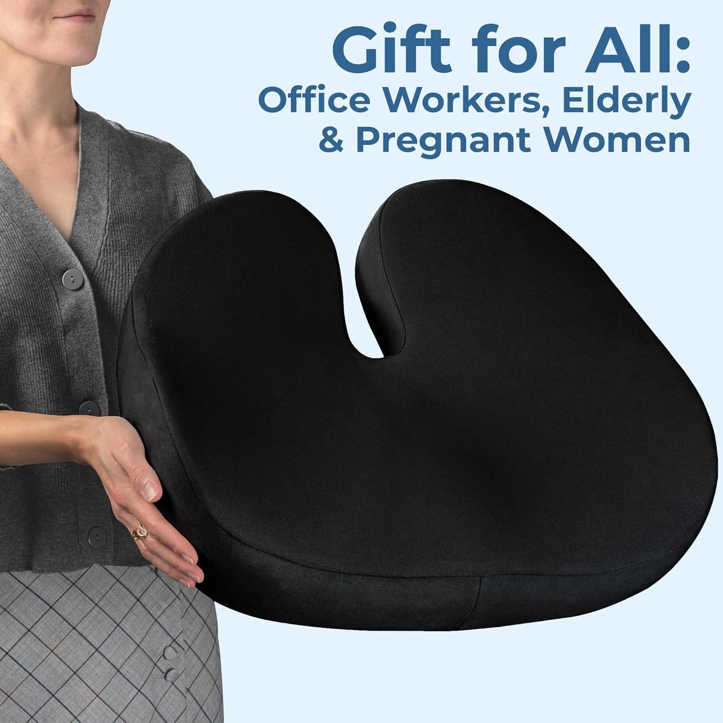 5 STARS UNITED Seat Cushion for Tailbone Pain Relief โ Large Memory Foam Cushion for Coccyx, Hip, Sciatica & Post-Surgery Recovery โ Wheelchair, Car, Desk, Gaming & Office Chairs, Black