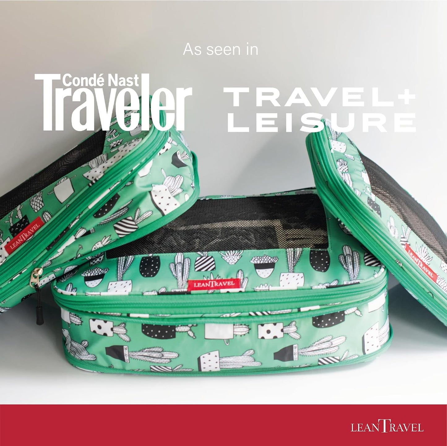 LeanTravel Compression Packing Cubes for Travel Organizers with Double Zipper (6-Pack (2L+2M+2S), Green Cactus)