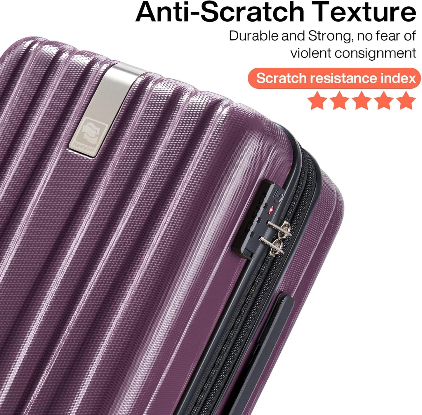Hanke 24 Inch Luggage Suitcases With Spinner Wheels Lightweight PC Hard Shell Rolling Suitcase With Travel Lock,Checked-Medium 24-Inch(Purple)
