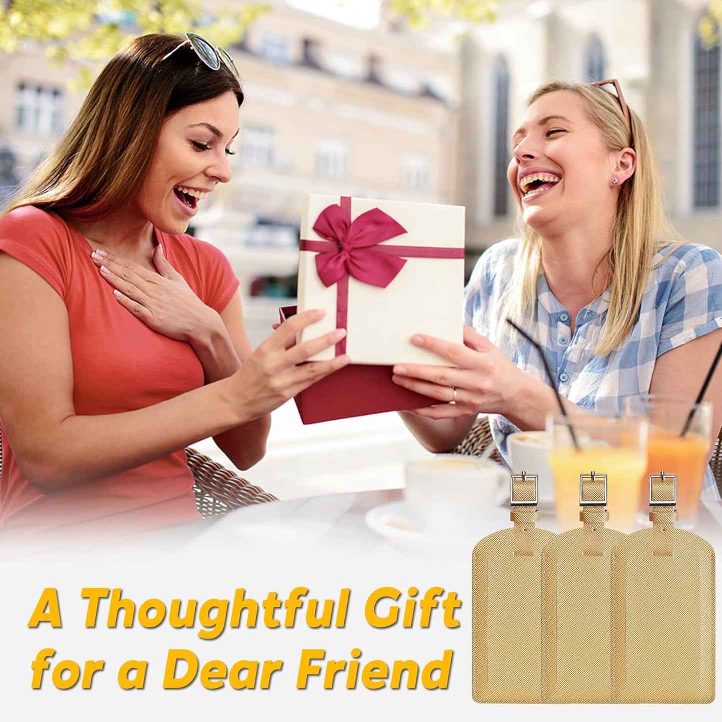 3 Pack Luggage Tags for Suitcases, TSA Approved Bag Tags, Baggage Tags with Privacy Protection, Travel Essentials Luggage Accessories, Golden