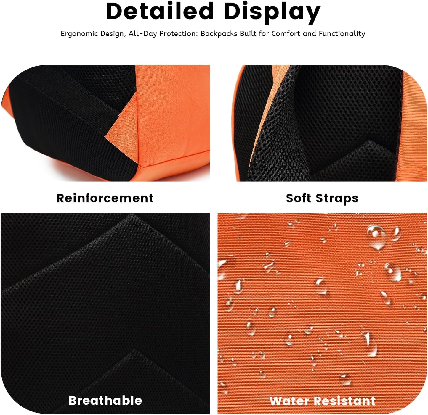 Lanola Basic Multi-Pocket Multipurpose Backpack Classical Water Resistant Student Bookbag For School Business Travel or Casual Daypack Backpacks For Men Or Women - Orange