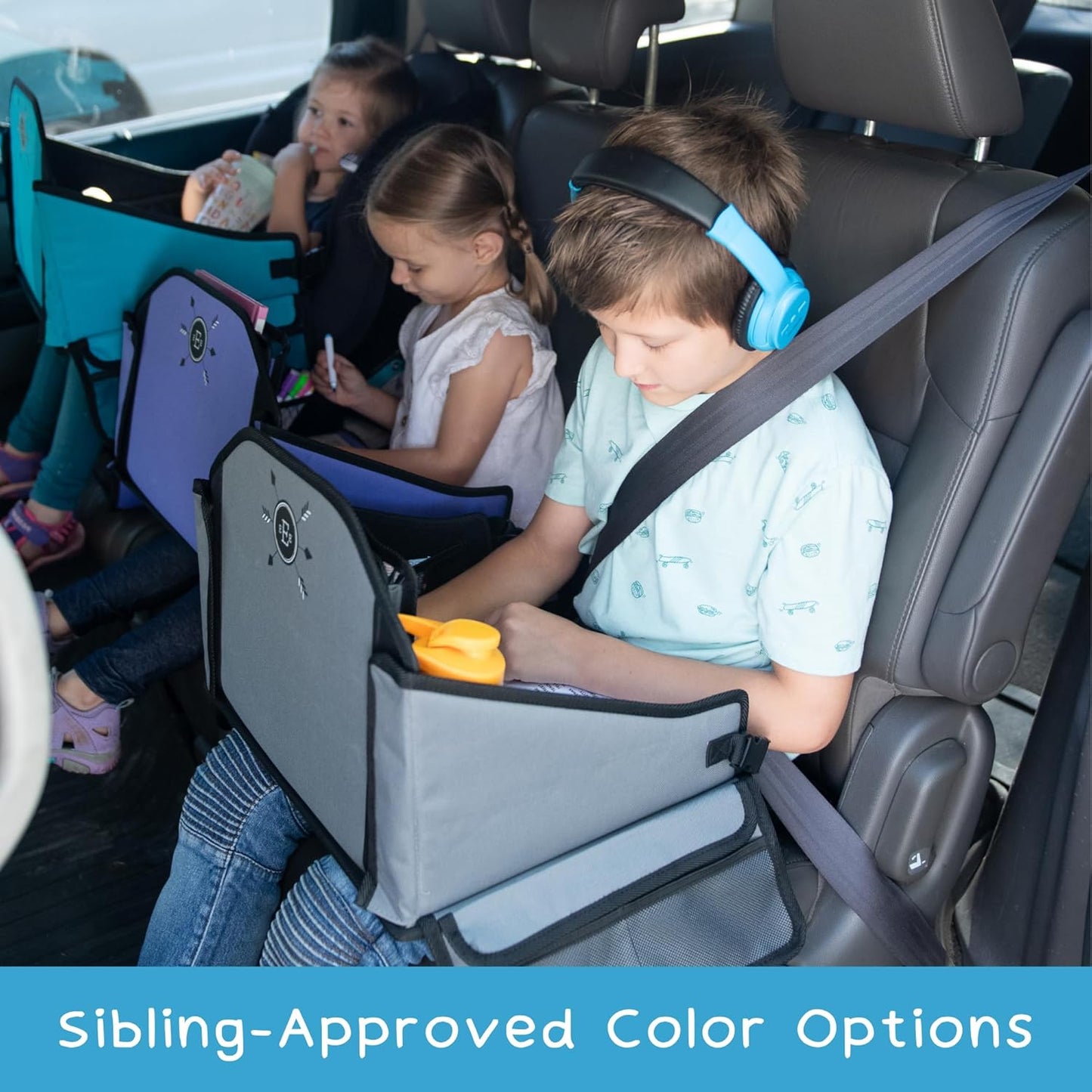 Kids Travel Tray for Car Seat – Gray – The Essential Travel Lap Desk with Removable Tablet Holder, Built-In Storage, and Stabilized Panels, Must Have Car Tray for Kids on Road Trips