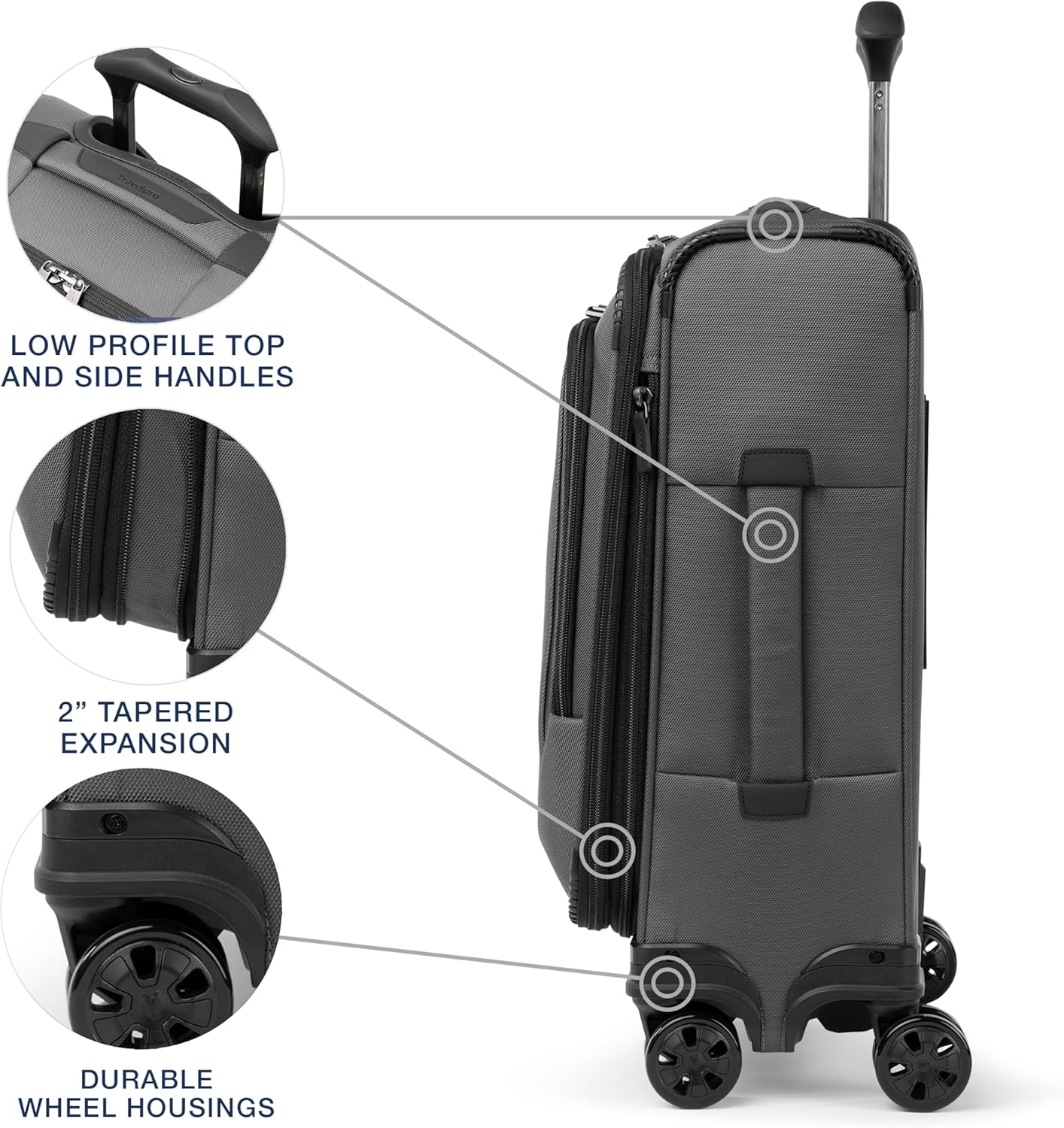 Travelpro Crew Classic Lightweight Softside Expandable Carry on Luggage, 8 Wheel Spinner Suitcase, Men and Women, Compact Carry On 20-Inch, Titanium Grey
