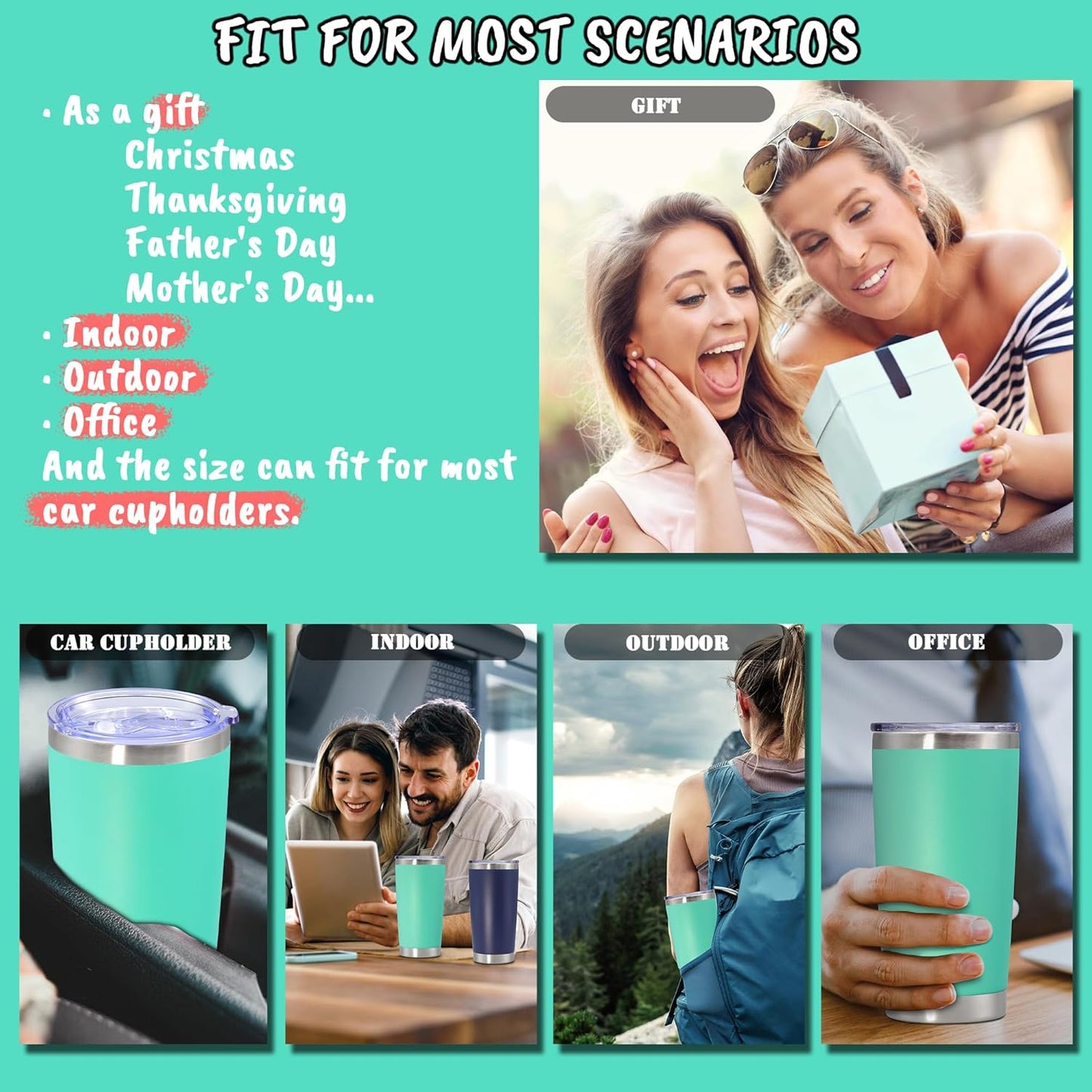 20 oz Tumbler with lid Double Wall Vacuum Insulated Tumblers Stainless Steel Coffee Mug Travel Coffee Tumbler Powder Coated Tumbler Cup Keep Hot&Cold - (Light Blue 6 Pack)