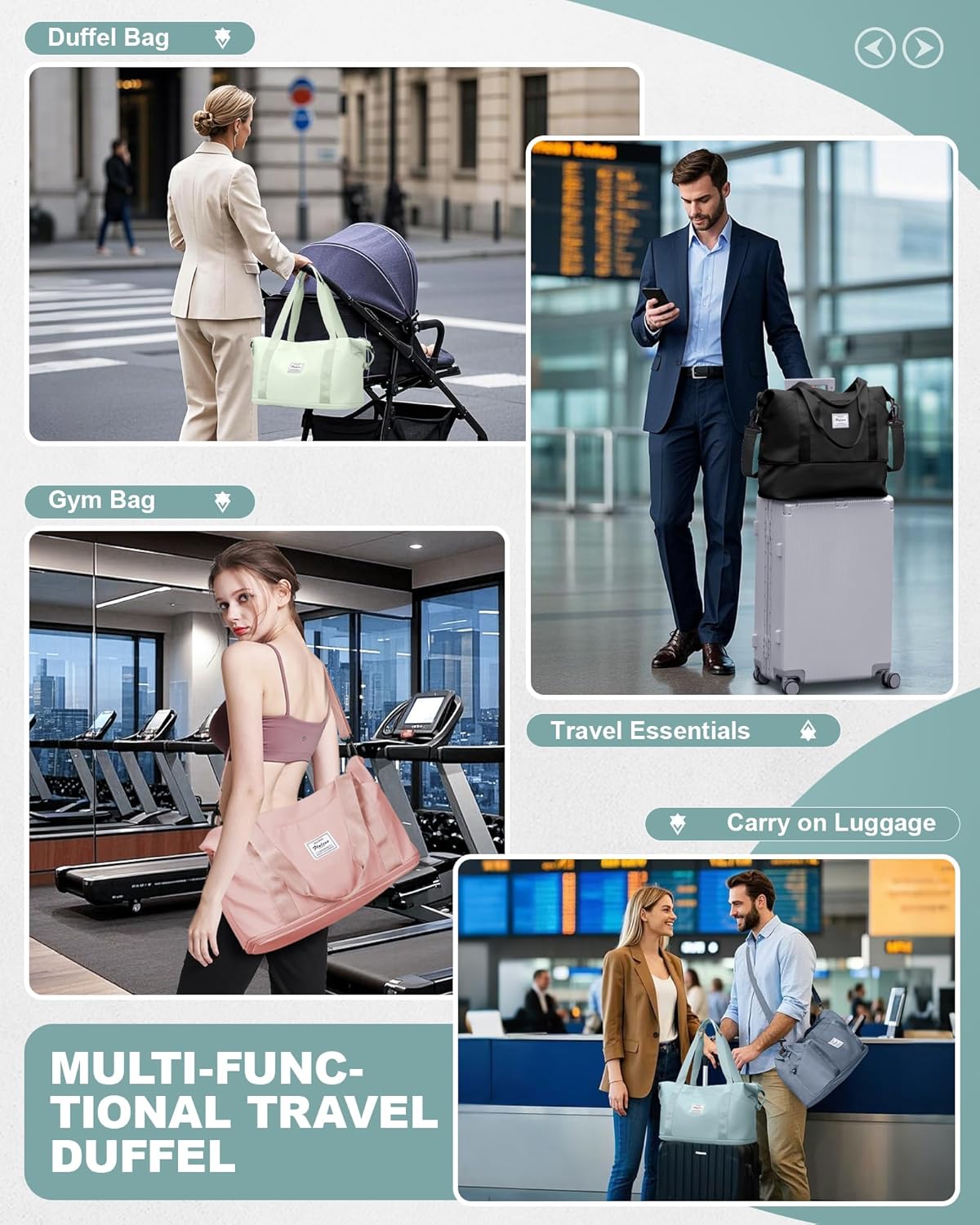 Travel Duffel Bag, Sports Tote Gym Bag, Shoulder Weekender Overnight Bag for Women