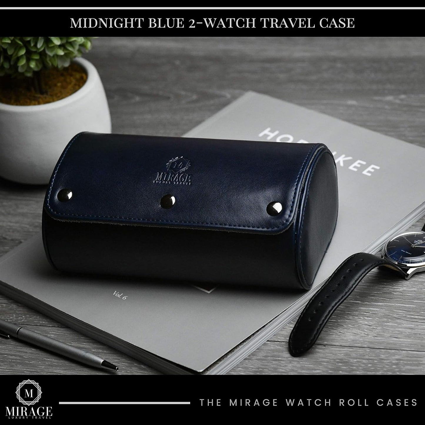 2 Watch Travel Case for Men – Watch Roll - Midnight Blue Vegan Leather