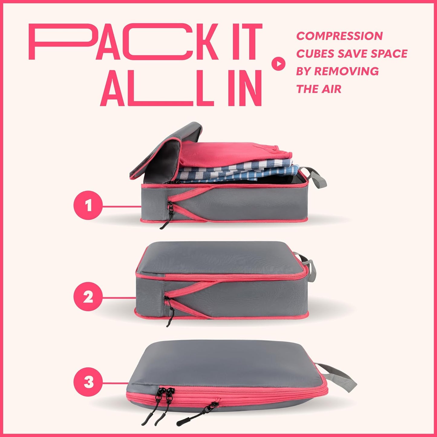 Compression Packing Cubes Travel, 4 Set/6 Set Packing Cubes for Carry on Suitcase, Suitcase Organizer Bags Set, Compression Bags Travel, Best Travel Packing Cubes Compression - with Inside Pockets