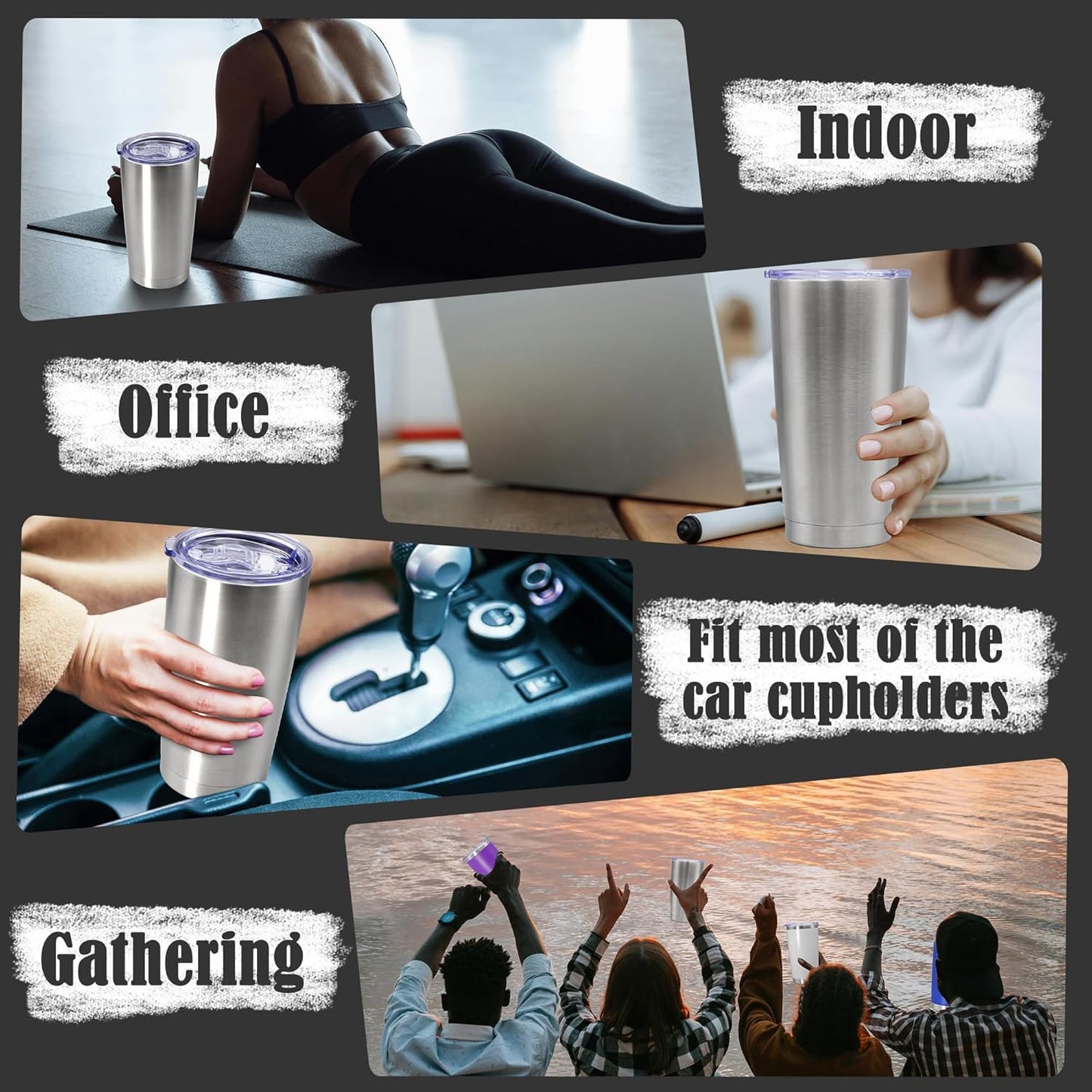 20 oz Tumbler Coffee Tavel Tumblers Bulk with Lid Stainless Steel Double Wall Vacuum Insulated Mug Powder Coated Cups fit Car Cupholder for Hot and Cold - Stainless Steel, 8Pack