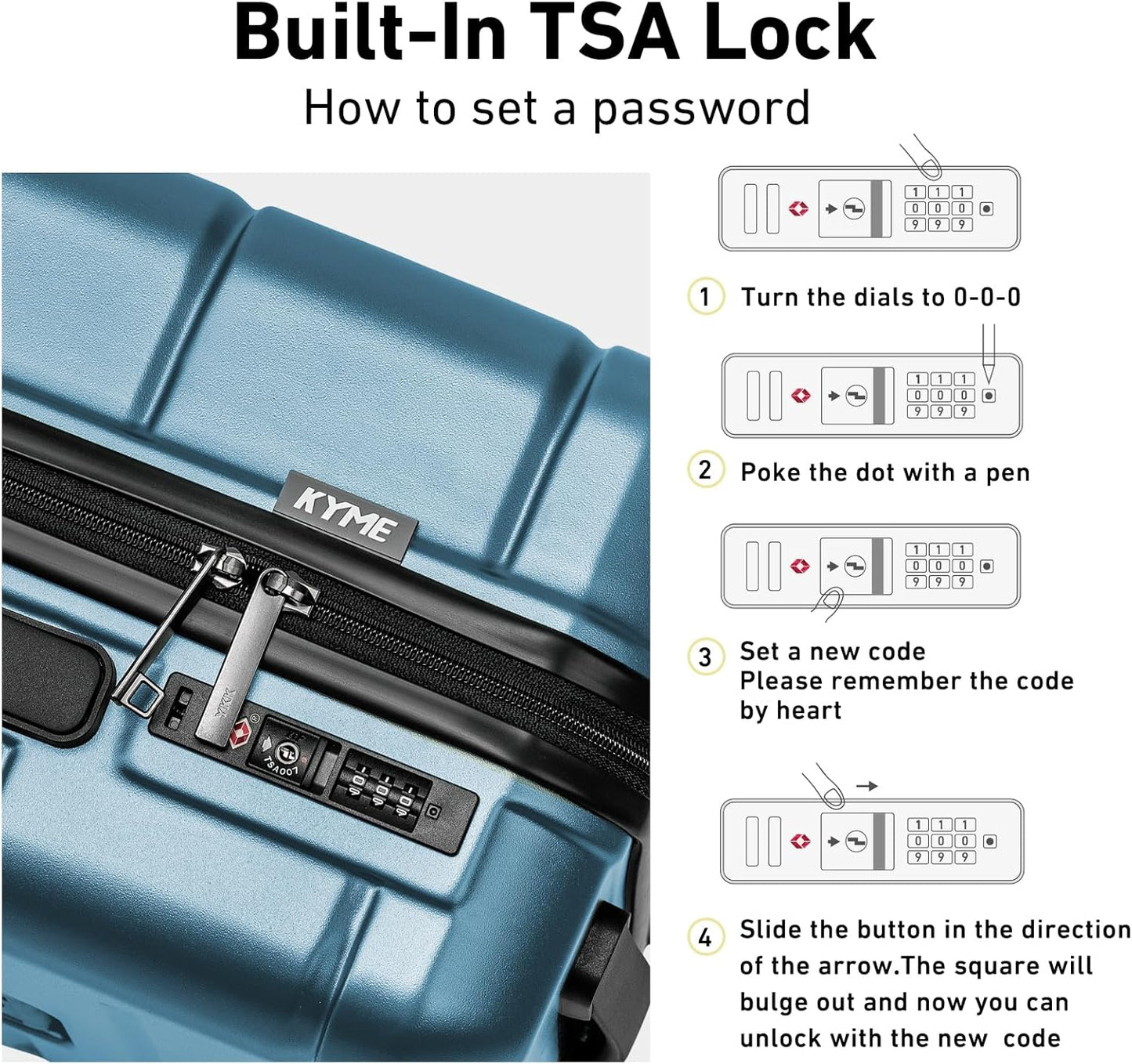 KYME Carry On Luggage 22x14x9 Airline Approved with Cup Holder Hardside Carry On Suitcase with Spinner Wheels TSA Lock Hardshell 22 inch Travel Rolling Luggage for Women Men Blue