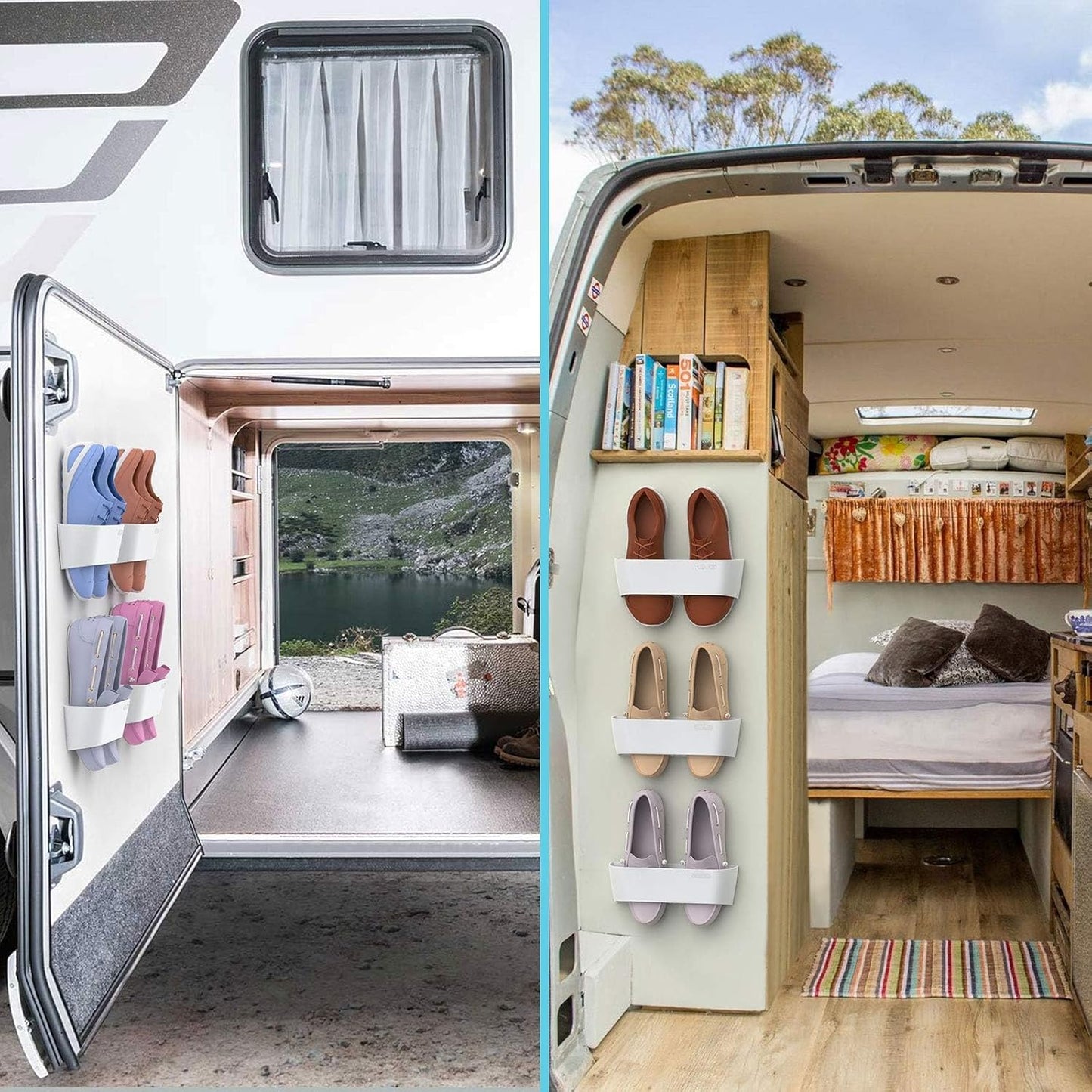 Wall Mounted Shoes Rack 6Pack with Sticky Hanging Strips, Plastic Shoes Holder Storage Organizer,Door Shoe Hangers (SM03-White-6)