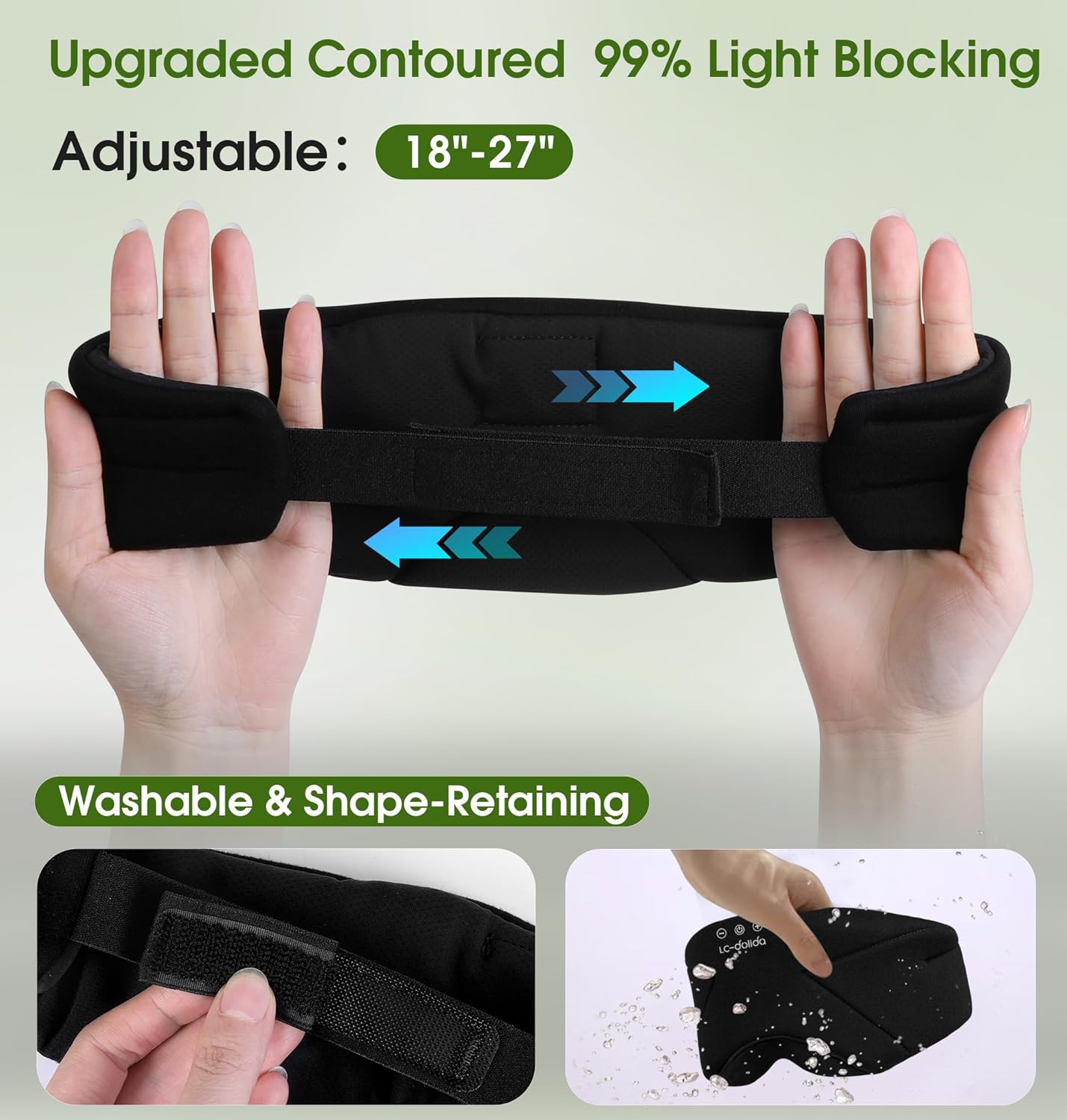 LC-dolida Sleep Mask with Headphones Bluetooth 5.4, Wireless Music Eye Mask for Sleeping Headphones with Soft Bamboo Cotton Cooling Breathable,Ultra-Thin Stereo Speaker for Side Sleepers-Black