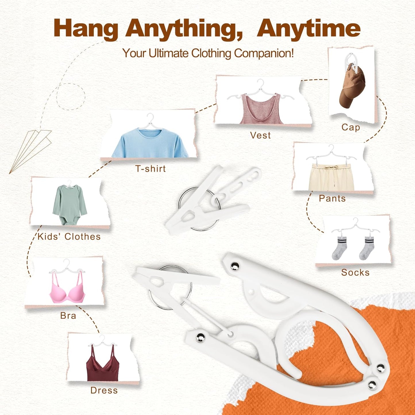 HOUSE DAY Foldable Travel Hangers 10 Pack w/10 Clips, Cruise Essentials 2025, Portable Hangers Collapsible Hanger Plastic, Travel Must Haves for Suitcase, Hotel, RV, Road Trip, Flying, Camping-White