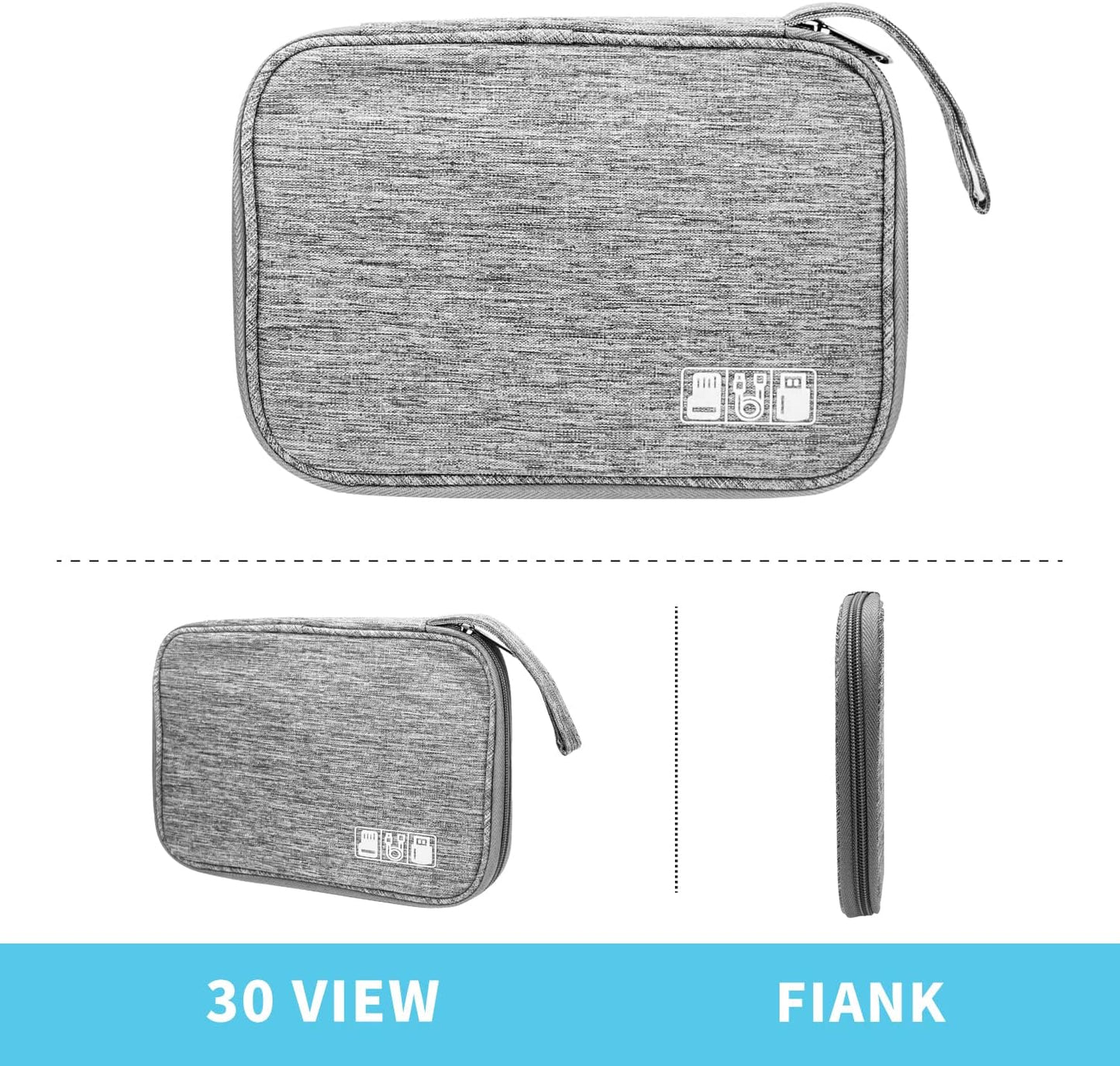 Electronics Organizer Travel Case,Electronic Accessories Storage Bag,Portable Waterproof Cable Organizer Bag,Travel Cord Organizer Bag for Small Charging Cord Storage,Cables,SD Card (Grey)