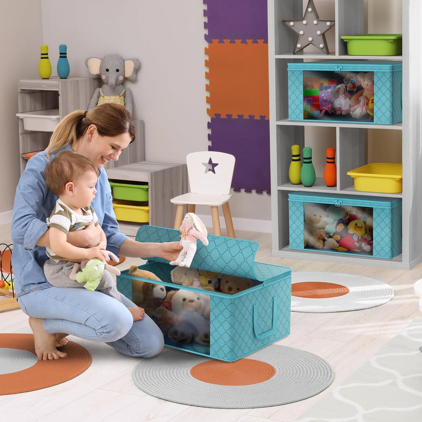 Sorbus Medium Clothes Storage Bags - Foldable Blanket Storage Bins for Organizing Bedroom, Closet, Clothing, Comforter, Organization with Clear Window, Lids and Carry Handles - Set of 9